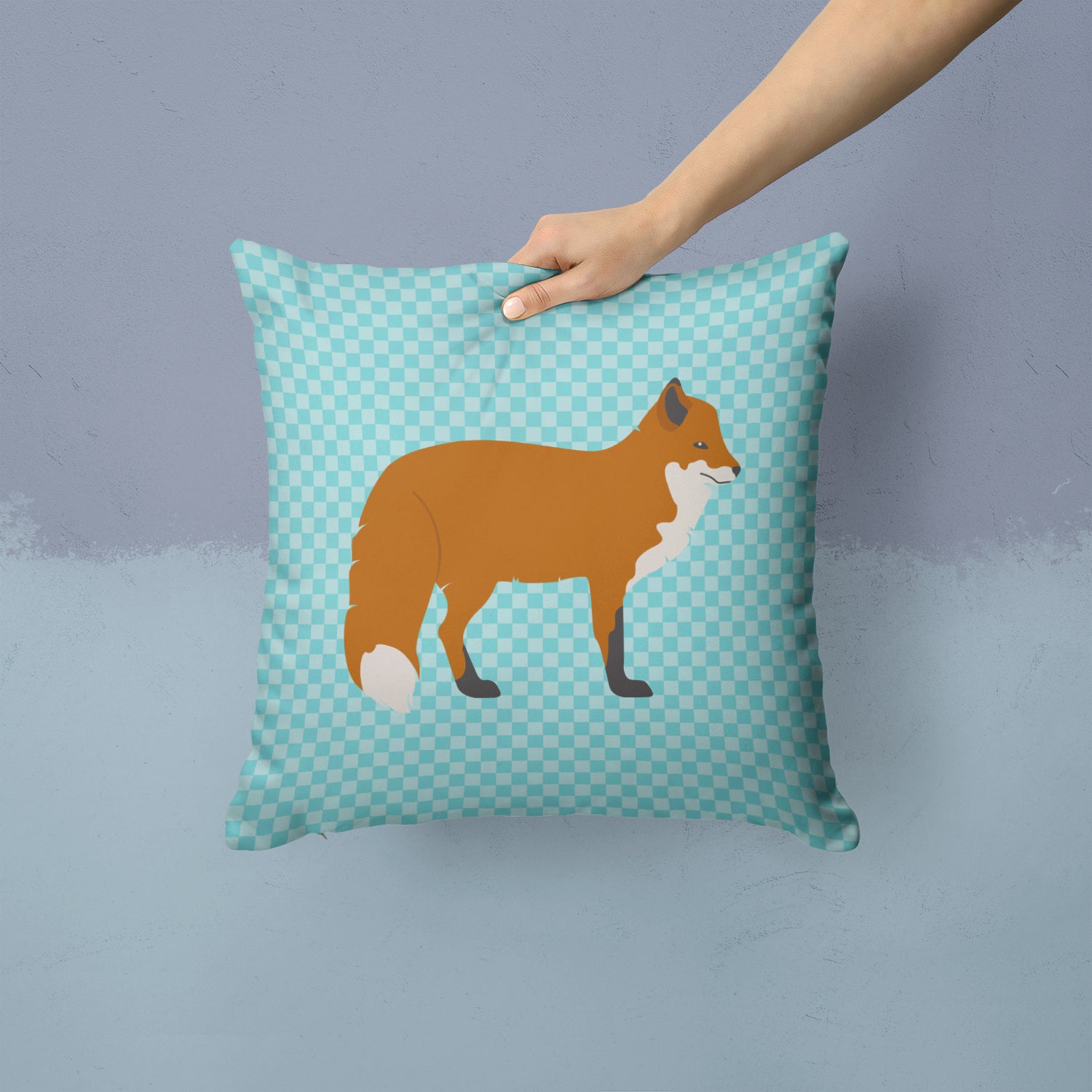 Red Fox Blue Check Fabric Decorative Pillow BB8050PW1414 - the-store.com
