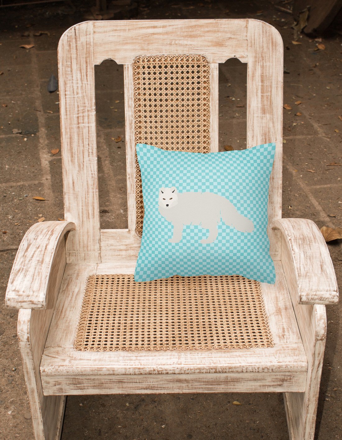 White Arctic Fox Blue Check Fabric Decorative Pillow BB8051PW1818 by Caroline's Treasures