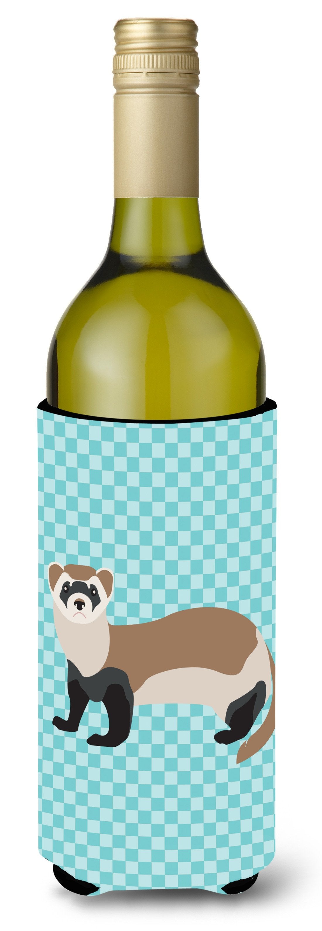 Ferret Blue Check Wine Bottle Beverge Insulator Hugger BB8052LITERK by Caroline&#39;s Treasures