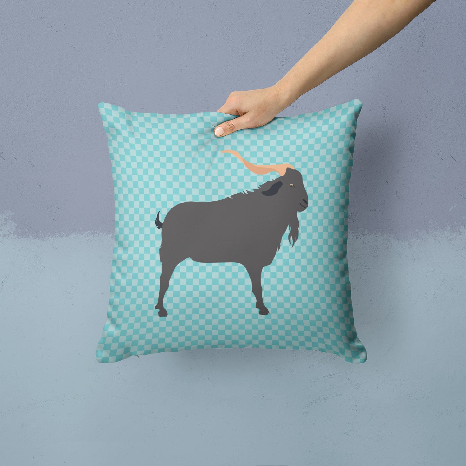 Verata Goat Blue Check Fabric Decorative Pillow BB8056PW1414 - the-store.com