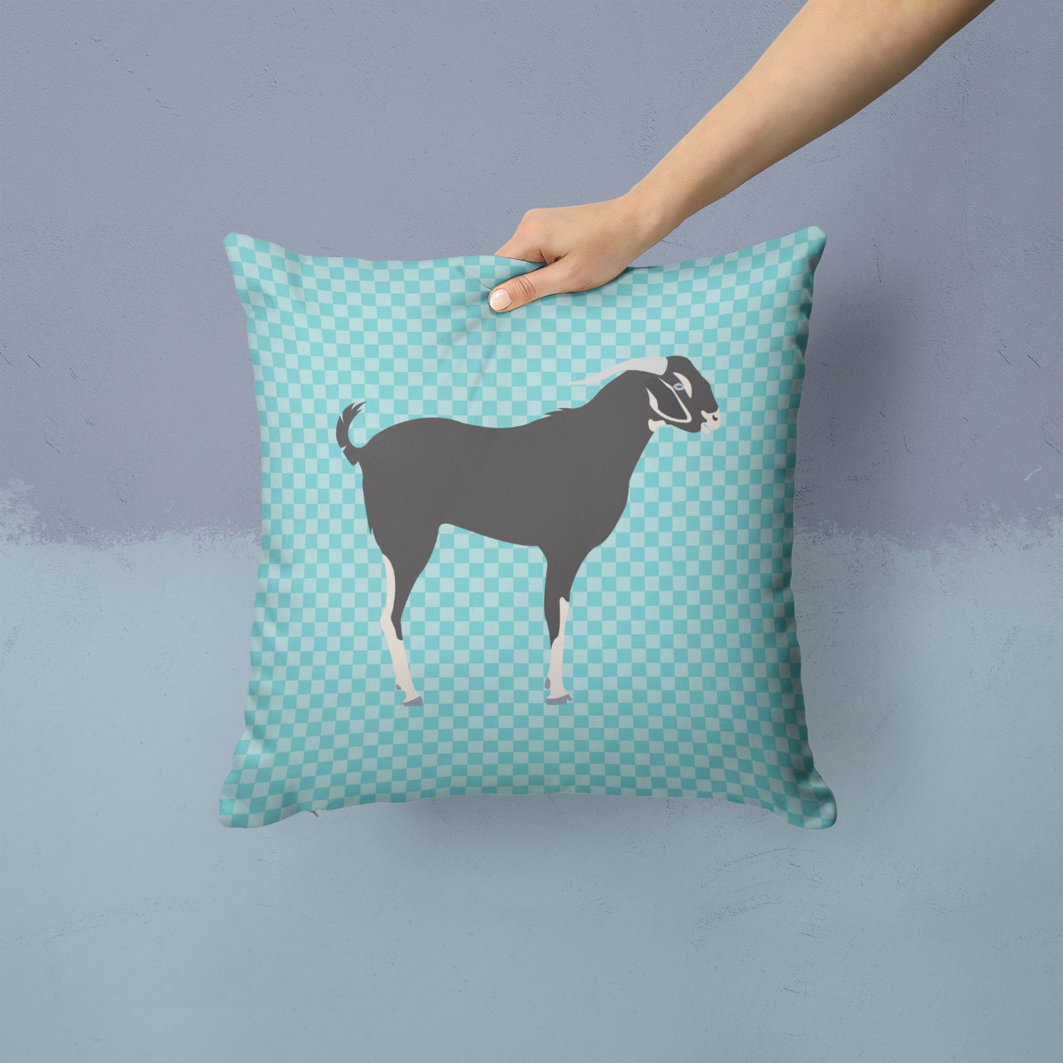 Black Bengal Goat Blue Check Fabric Decorative Pillow BB8058PW1414 - the-store.com
