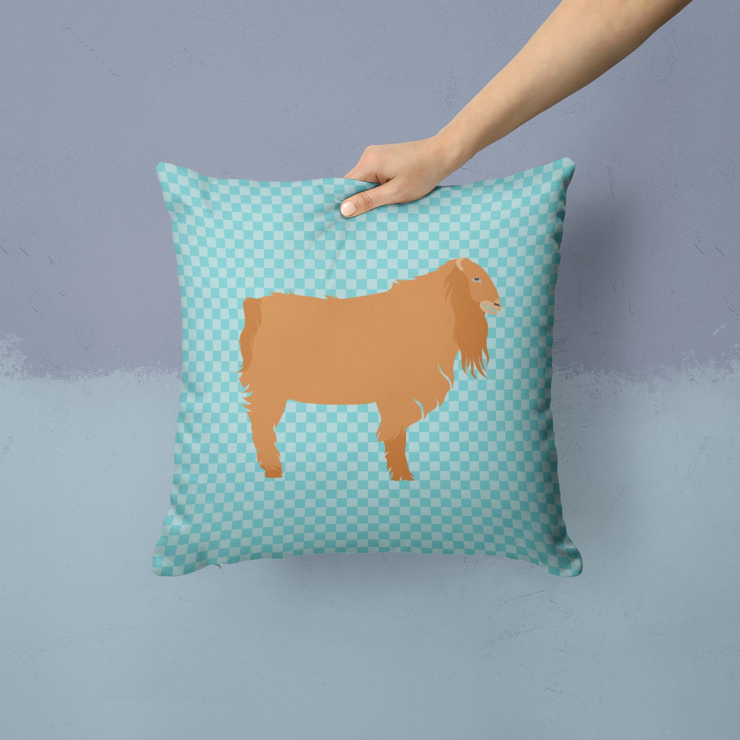 American Lamancha Goat Blue Check Fabric Decorative Pillow BB8059PW1414 - the-store.com