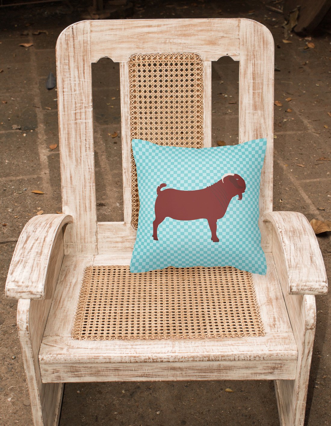 Kalahari Red Goat Blue Check Fabric Decorative Pillow BB8065PW1818 by Caroline's Treasures