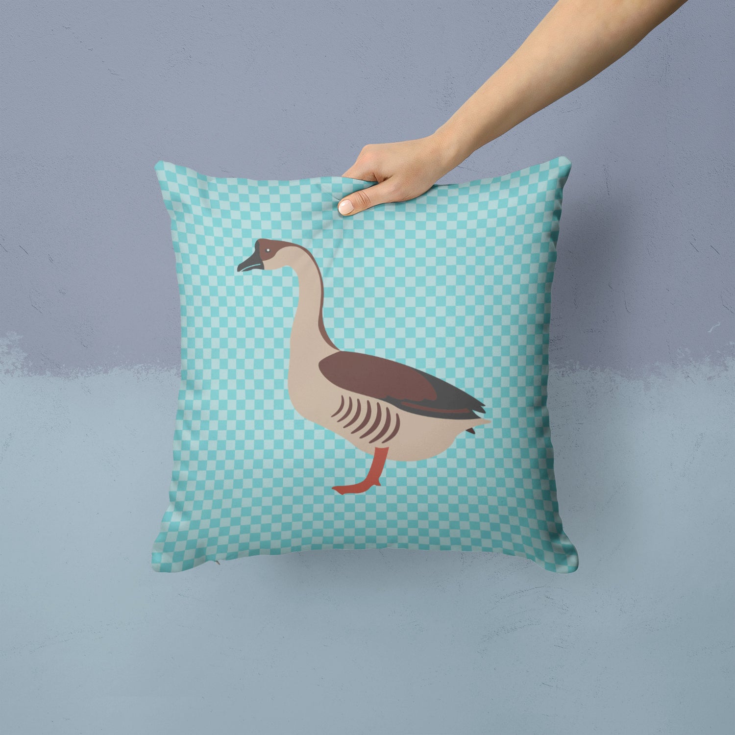 Chinese Goose Blue Check Fabric Decorative Pillow BB8070PW1414 - the-store.com