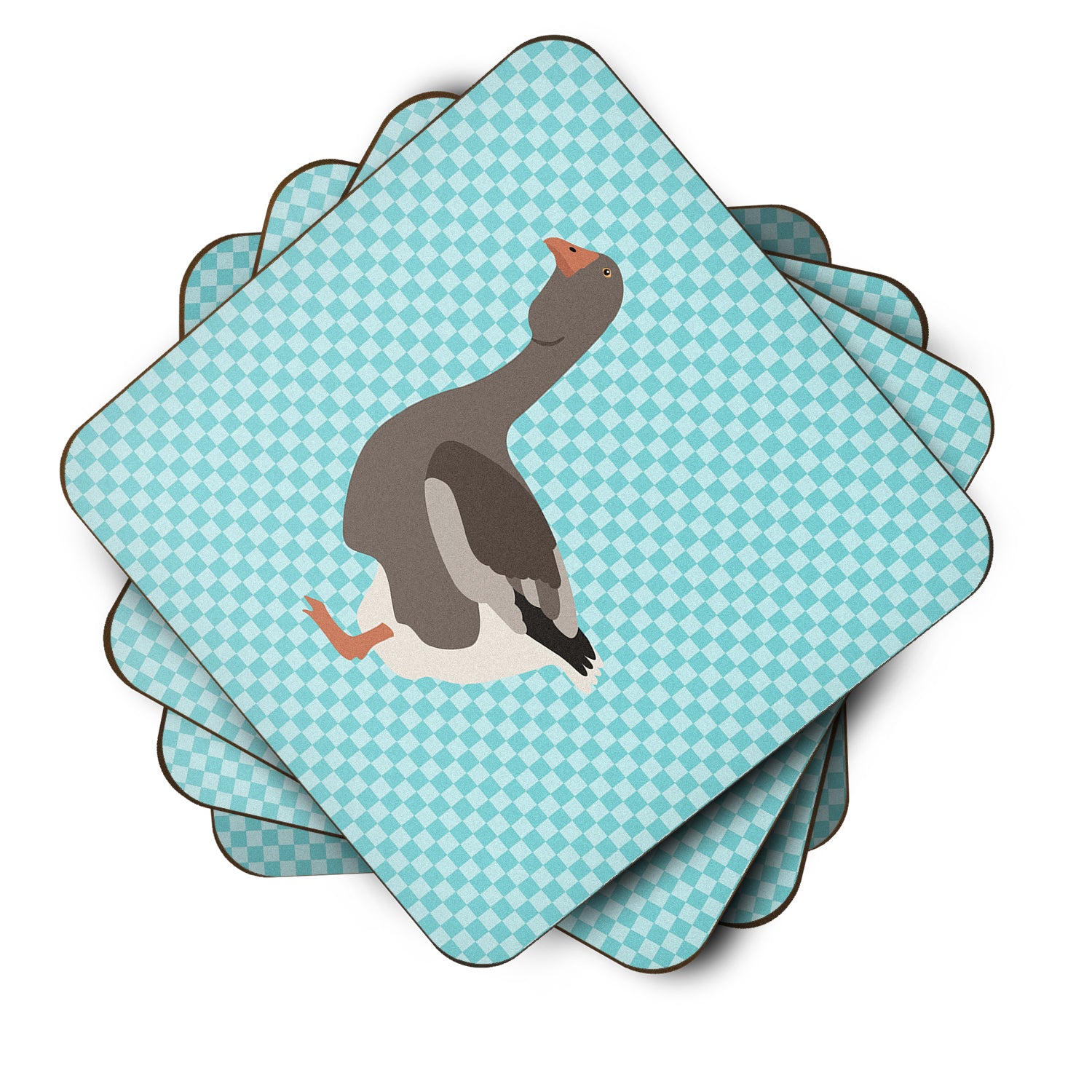 Toulouse Goose Blue Check Foam Coaster Set of 4 BB8071FC - the-store.com