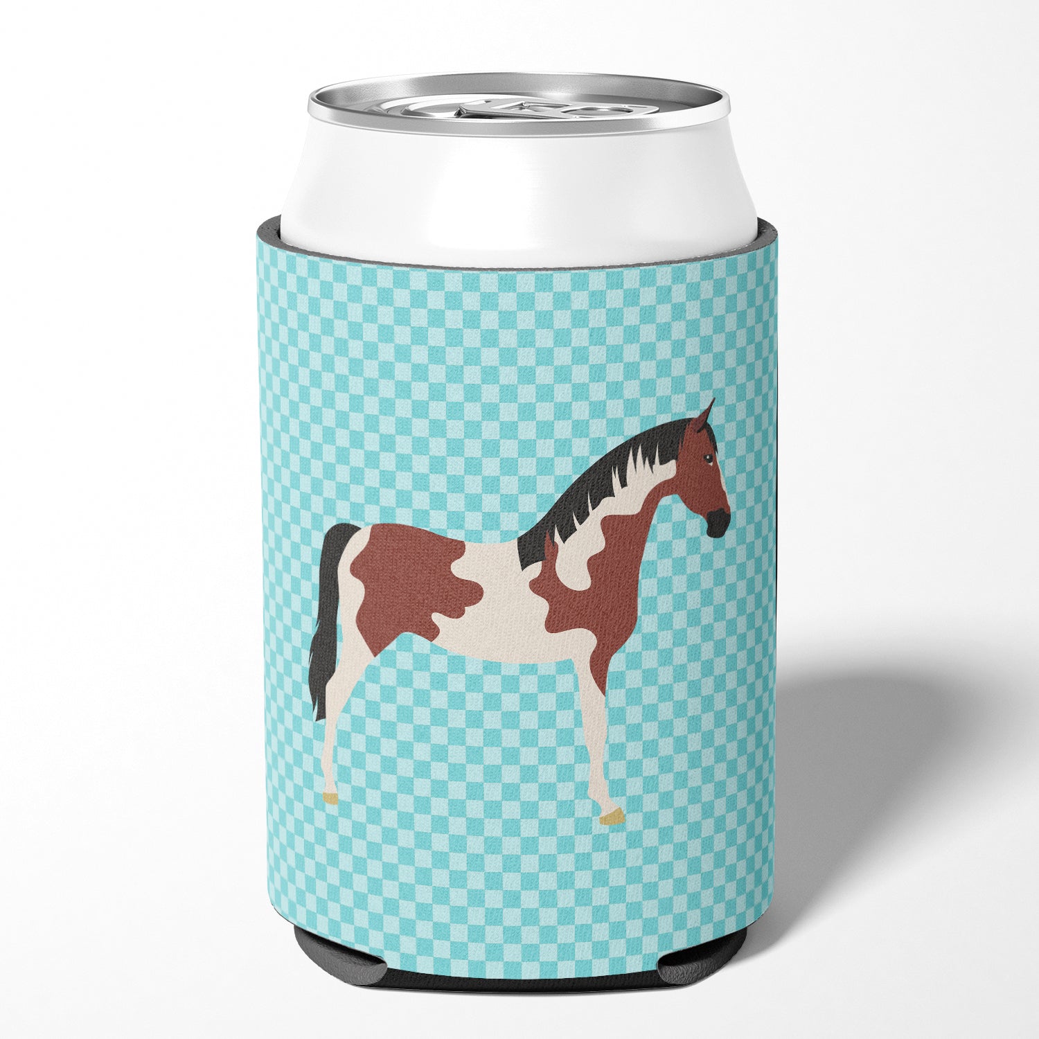 Pinto Horse Blue Check Can or Bottle Hugger BB8081CC