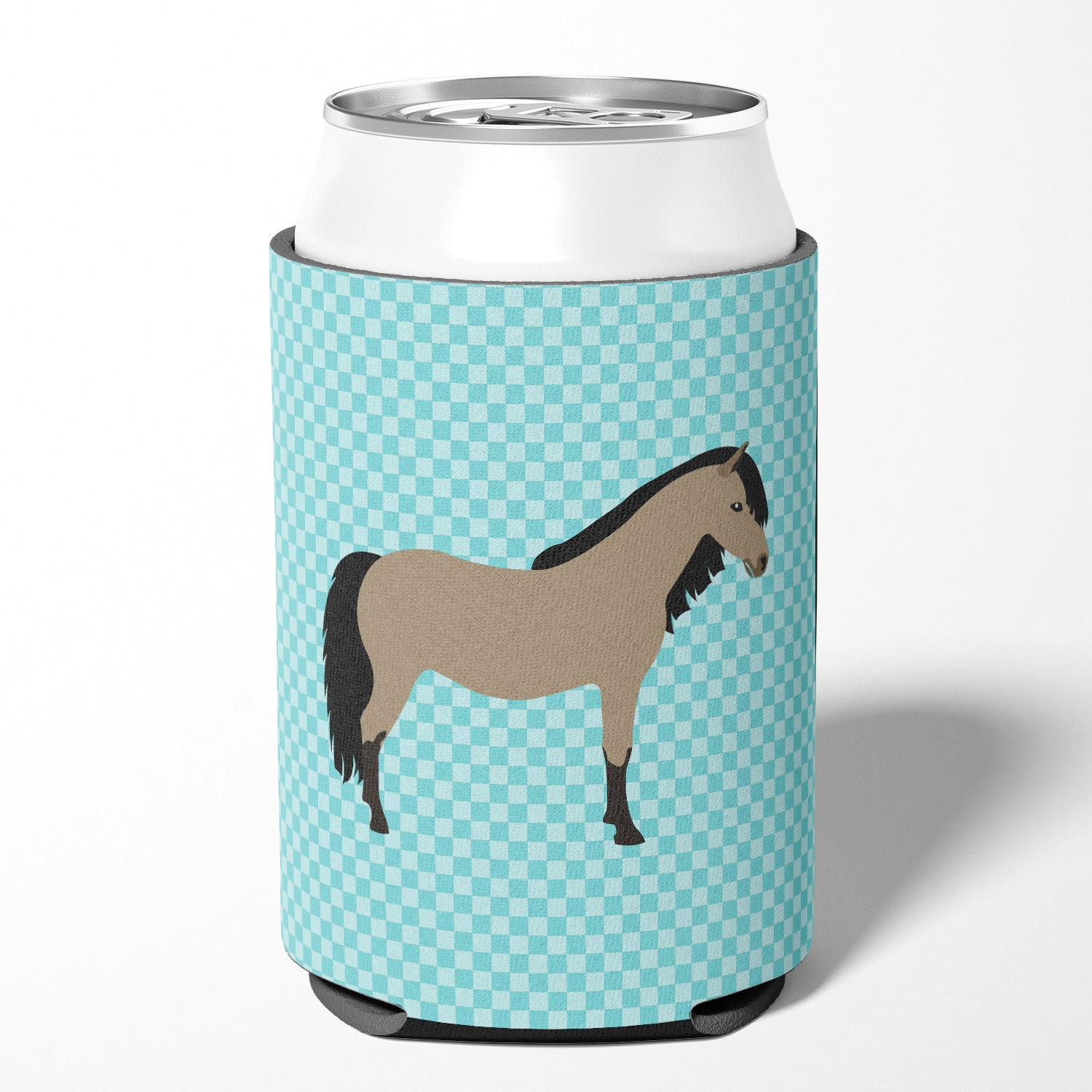 Welsh Pony Horse Blue Check Can or Bottle Hugger BB8084CC