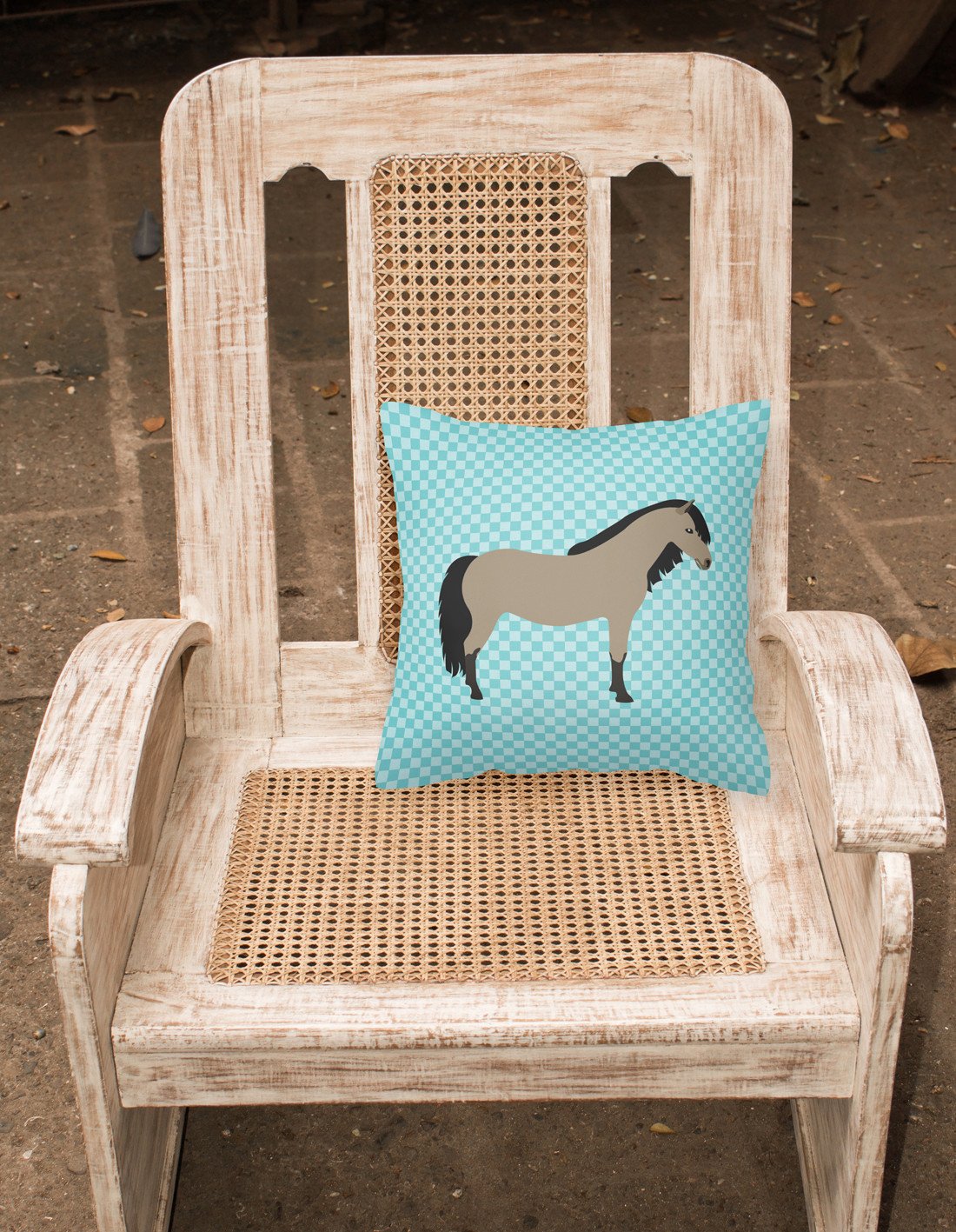 Welsh Pony Horse Blue Check Fabric Decorative Pillow BB8084PW1818 by Caroline's Treasures