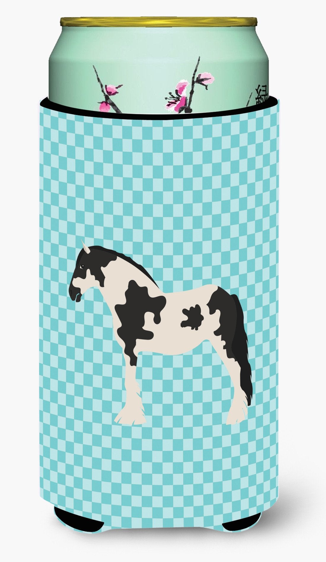 Cyldesdale Horse Blue Check Tall Boy Beverage Insulator Hugger BB8086TBC by Caroline's Treasures