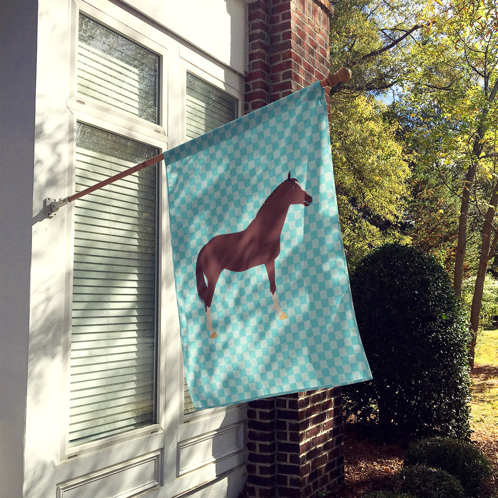 English Thoroughbred Horse Blue Check Flag Canvas House Size BB8087CHF