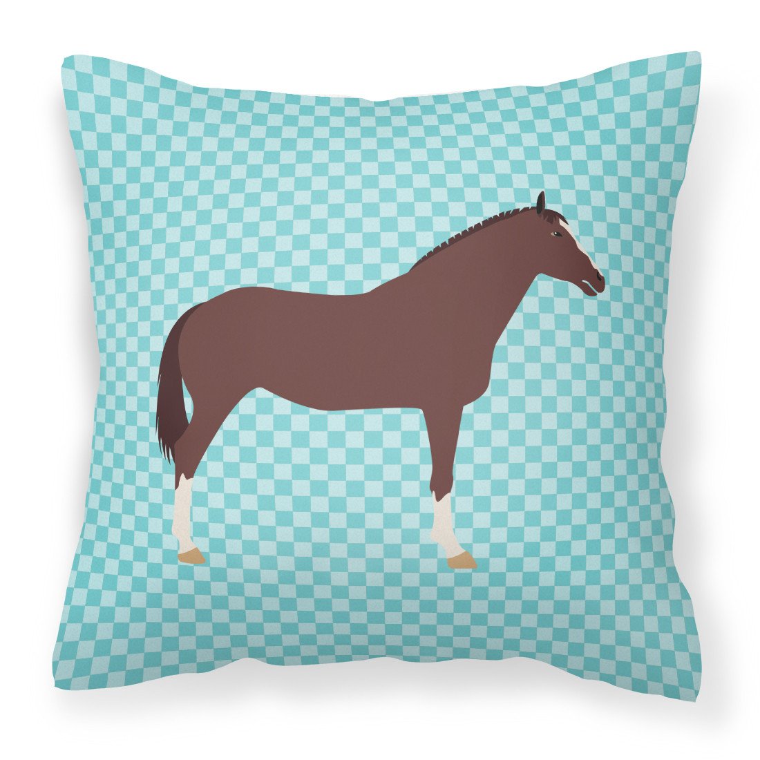 English Thoroughbred Horse Blue Check Fabric Decorative Pillow BB8087PW1818 by Caroline's Treasures