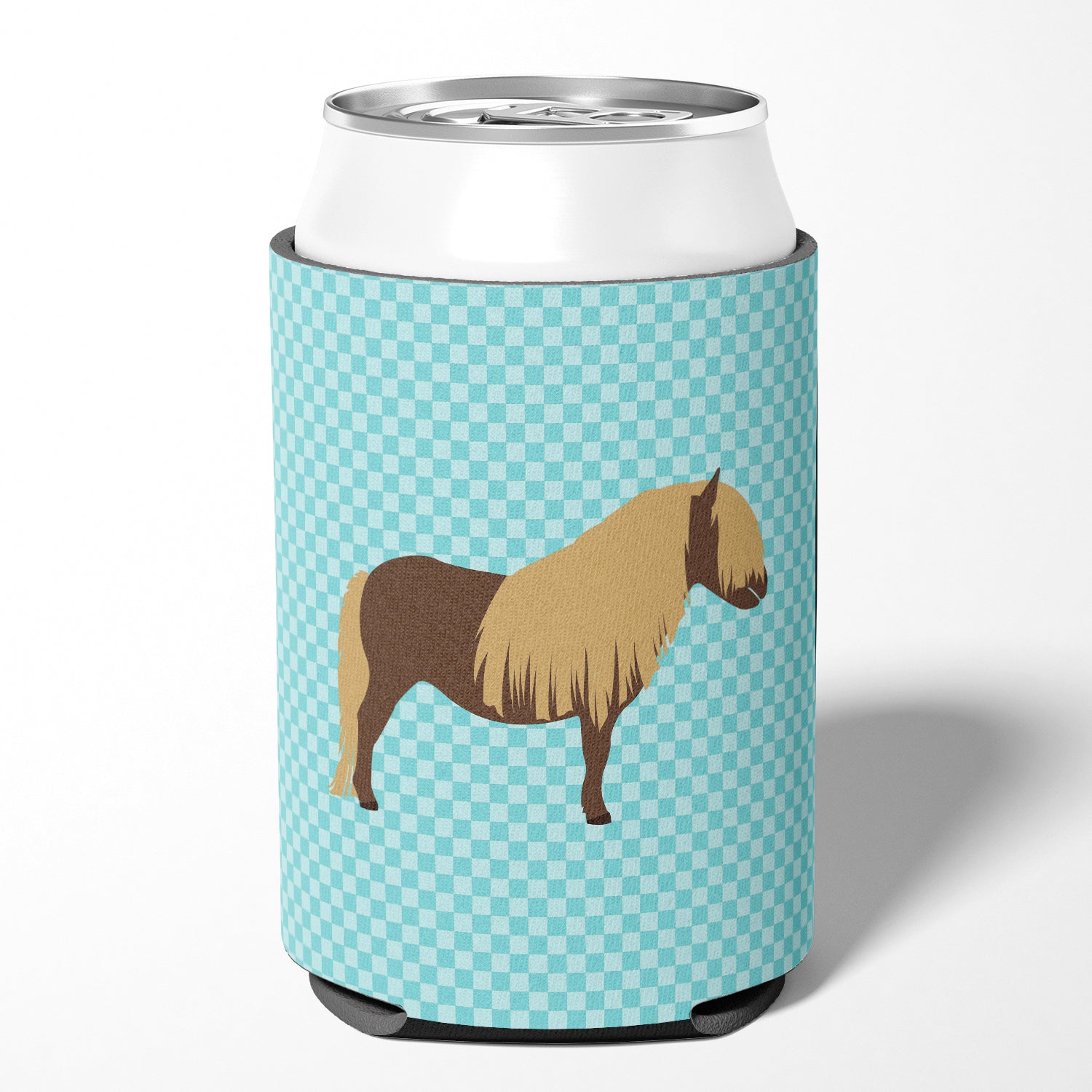 Shetland Pony Horse Blue Check Can or Bottle Hugger BB8088CC