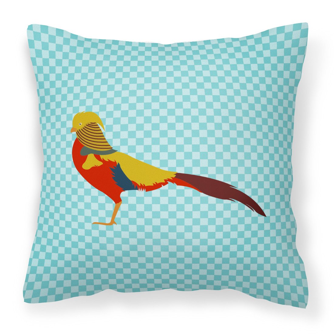 Golden or Chinese Pheasant Blue Check Fabric Decorative Pillow BB8102PW1818 by Caroline's Treasures