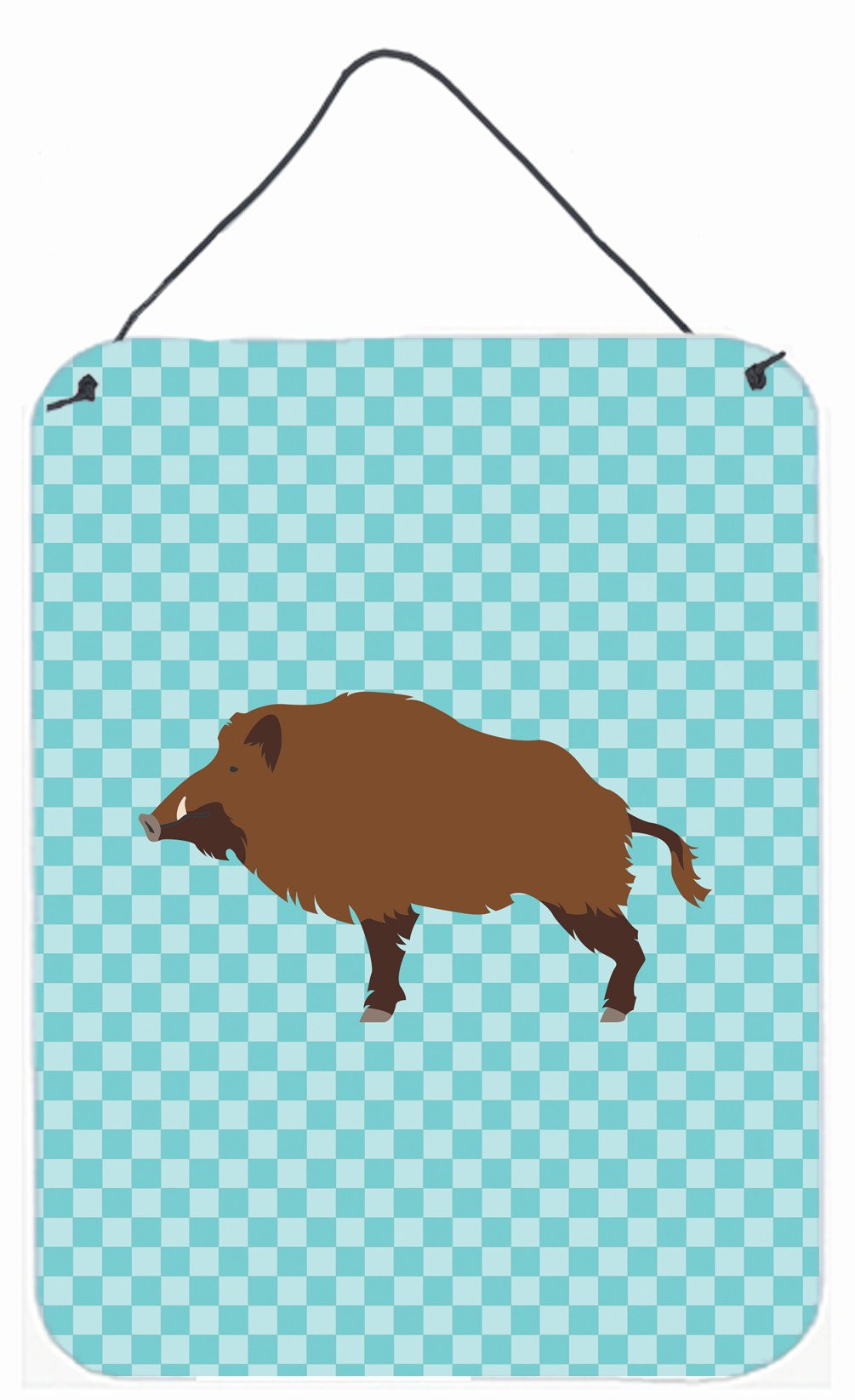 Wild Boar Pig Blue Check Wall or Door Hanging Prints BB8110DS1216 by Caroline's Treasures