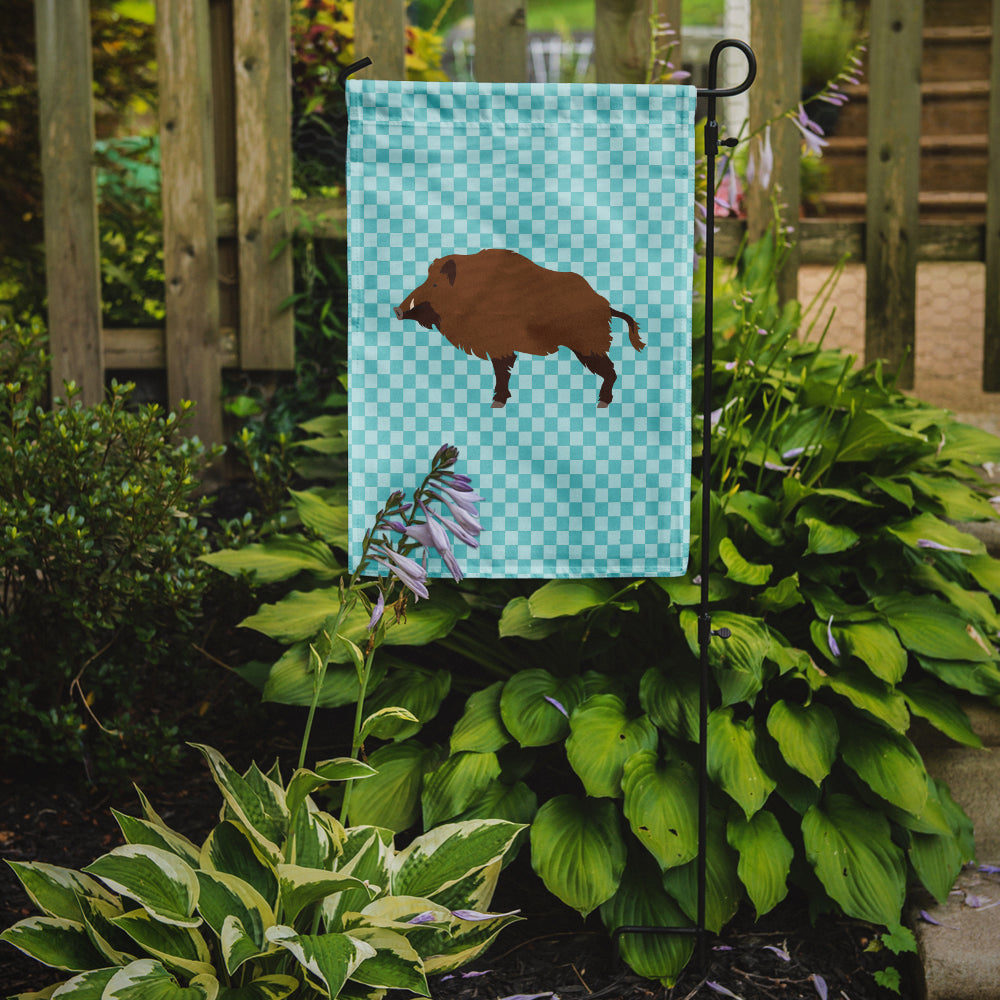 Wild Boar Pig Blue Check Flag Garden Size