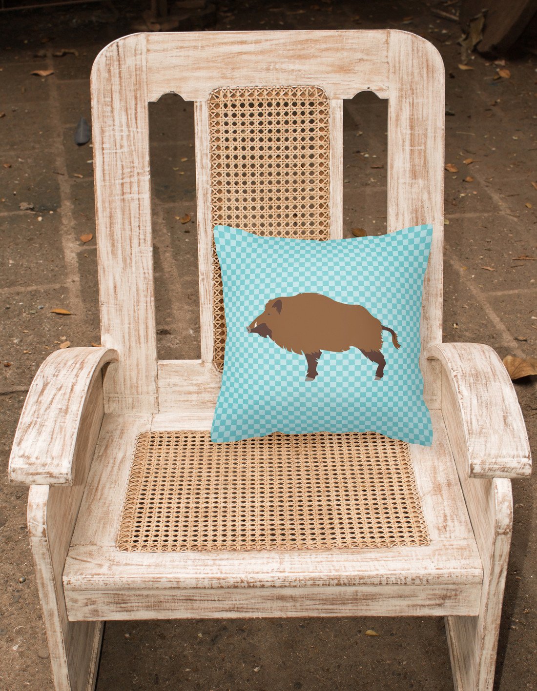 Wild Boar Pig Blue Check Fabric Decorative Pillow BB8110PW1818 by Caroline's Treasures
