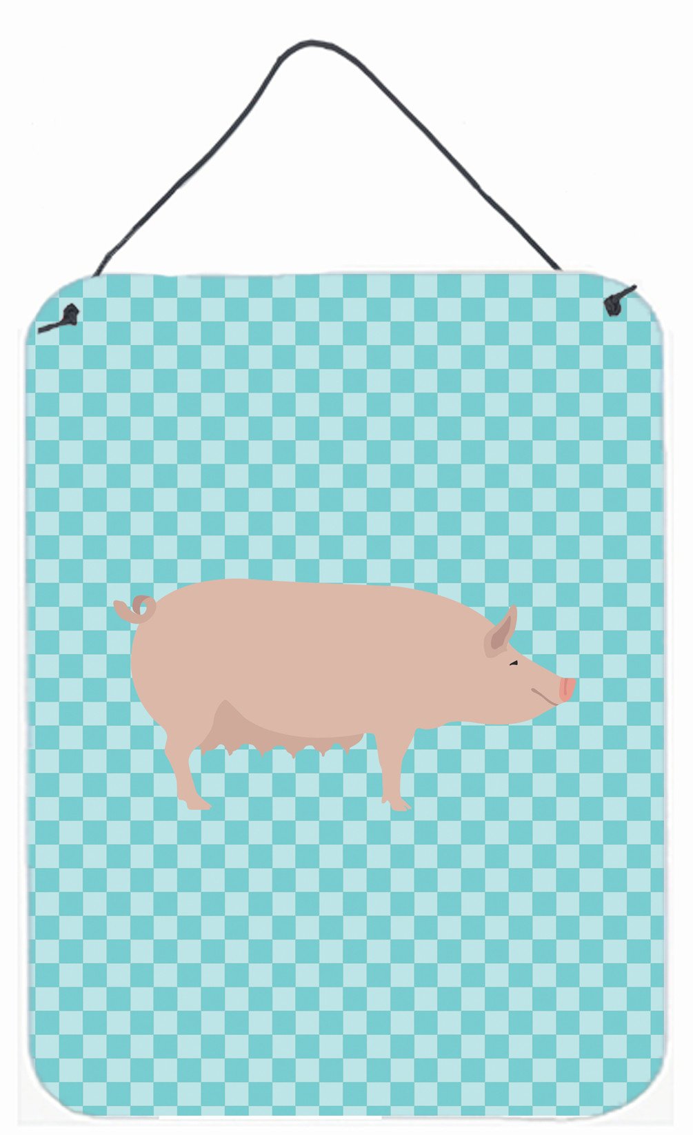 English Large White Pig Blue Check Wall or Door Hanging Prints BB8112DS1216 by Caroline's Treasures