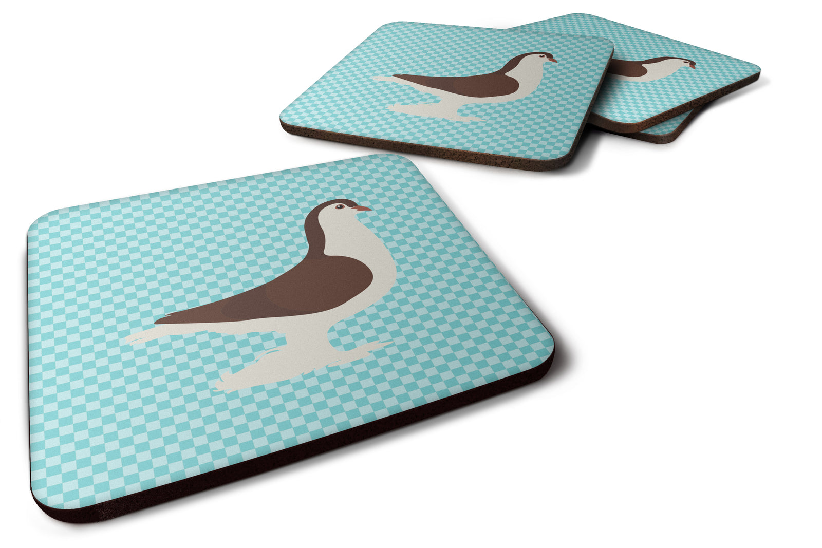 Large Pigeon Blue Check Foam Coaster Set of 4 BB8117FC - the-store.com