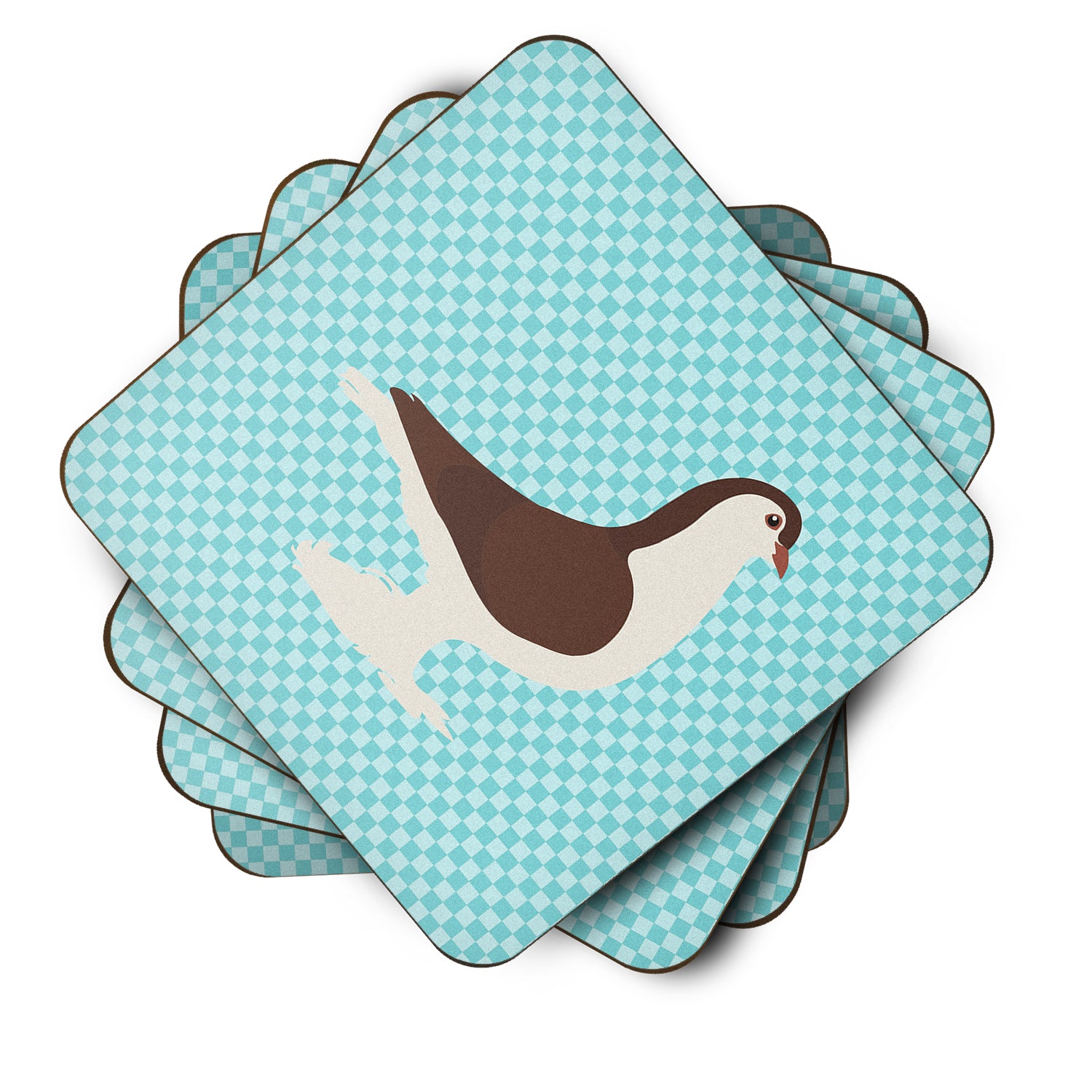 Large Pigeon Blue Check Foam Coaster Set of 4 BB8117FC - the-store.com