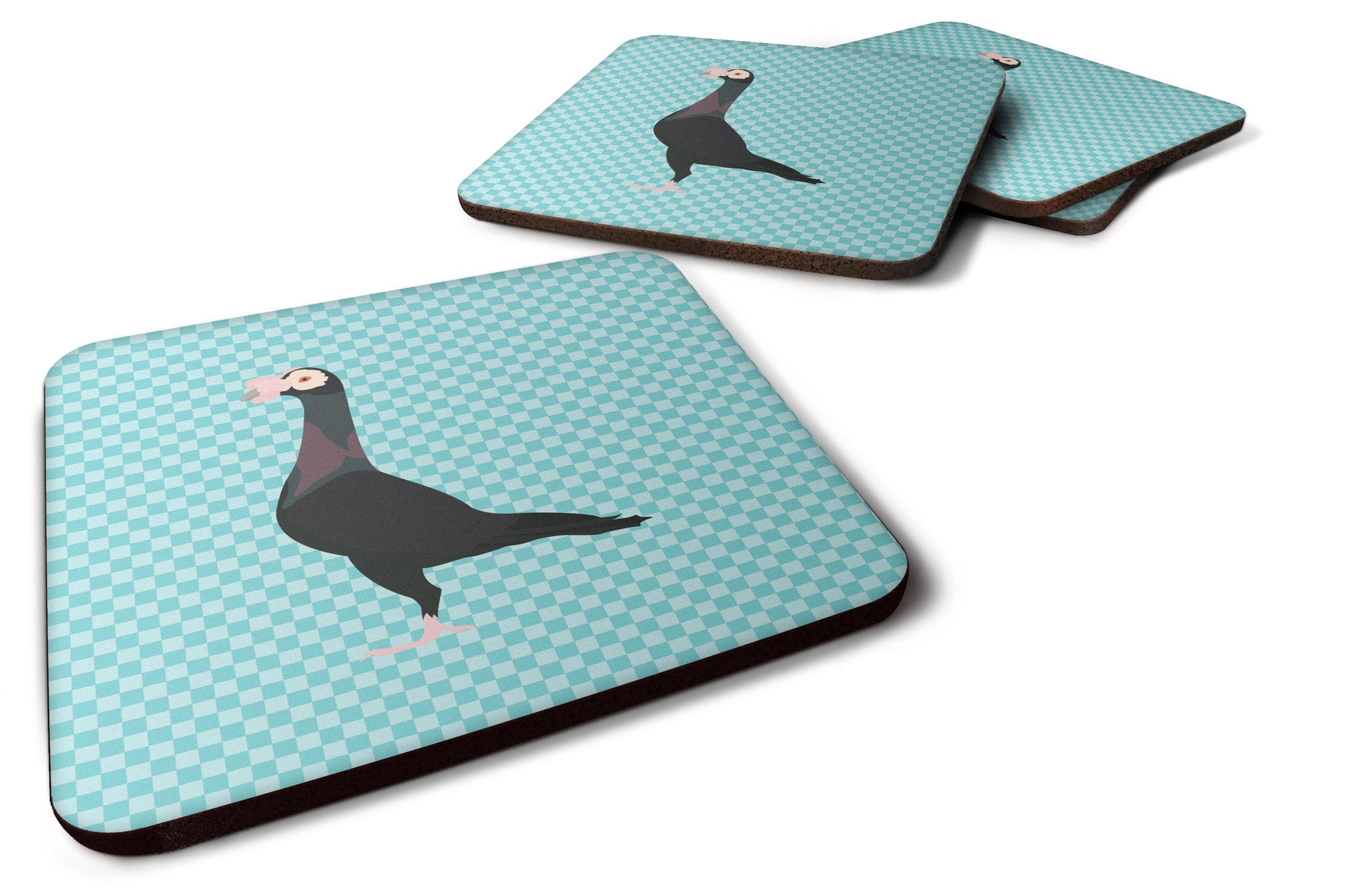 English Carrier Pigeon Blue Check Foam Coaster Set of 4 BB8119FC - the-store.com