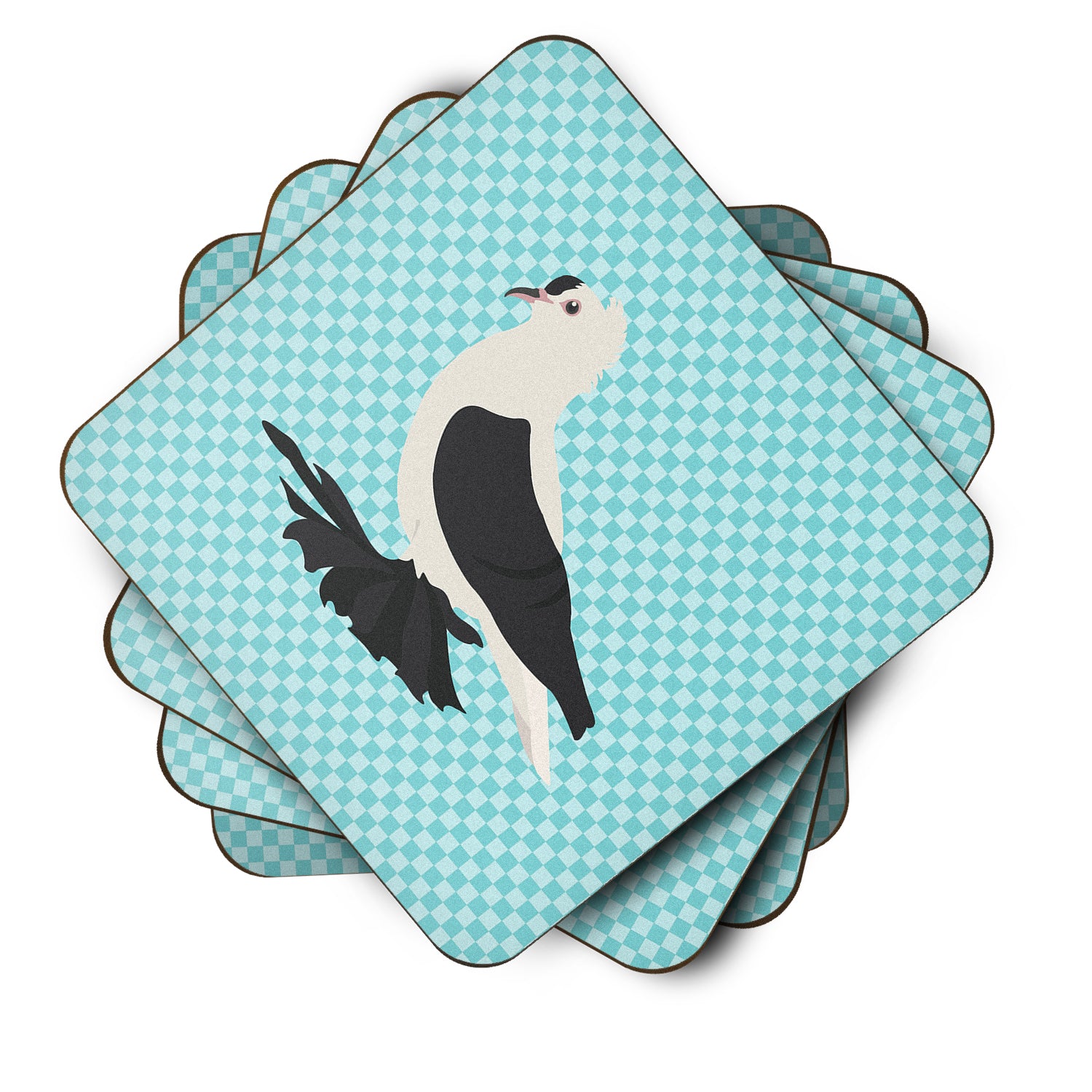 Saxon Fairy Swallow Pigeon Blue Check Foam Coaster Set of 4 BB8120FC - the-store.com
