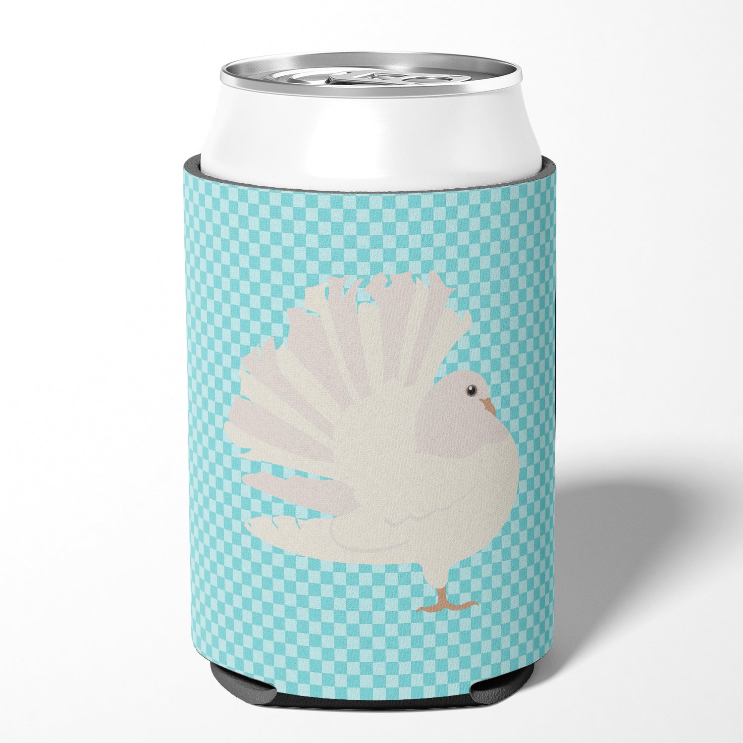 Silver Fantail Pigeon Blue Check Can or Bottle Hugger BB8124CC