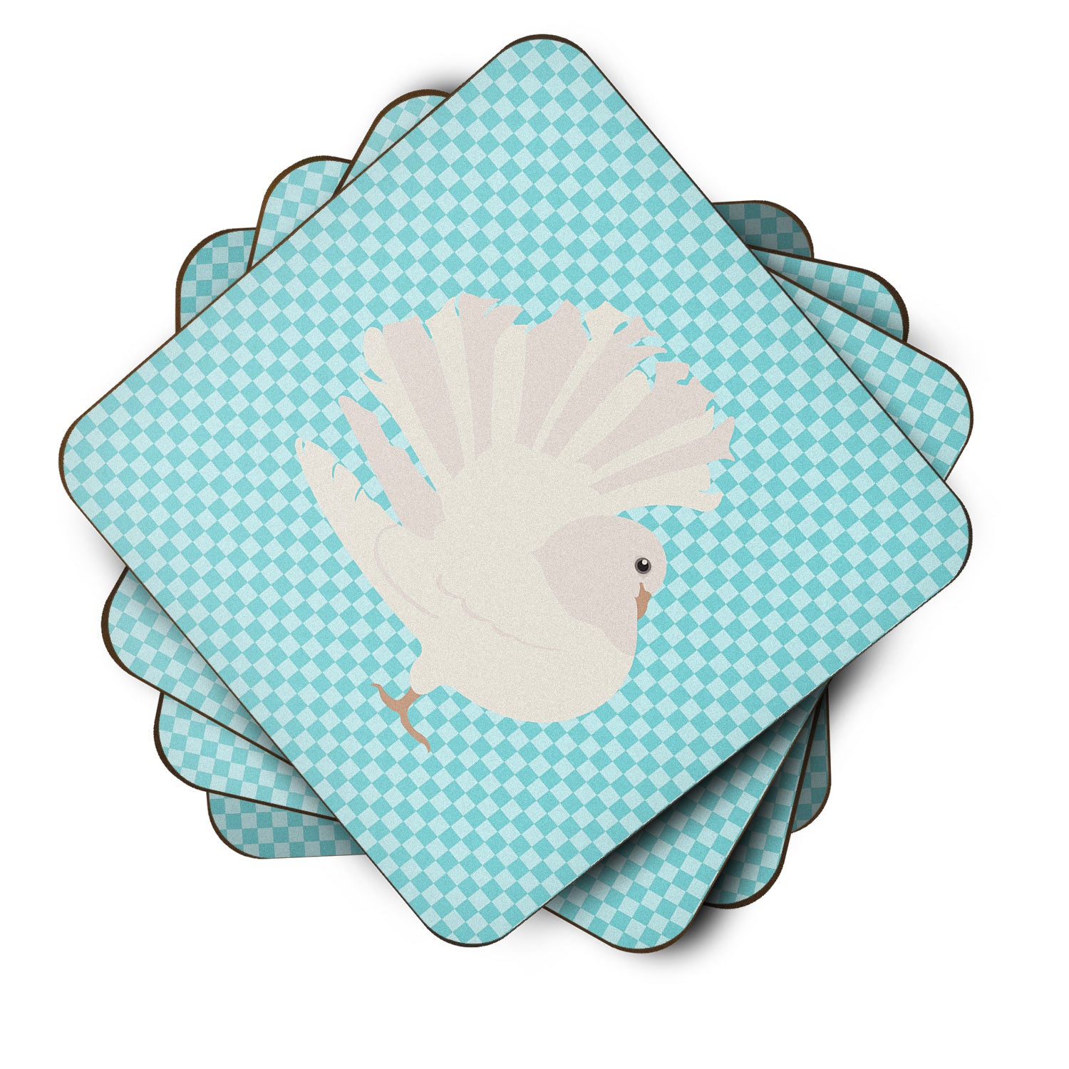 Silver Fantail Pigeon Blue Check Foam Coaster Set of 4 BB8124FC - the-store.com