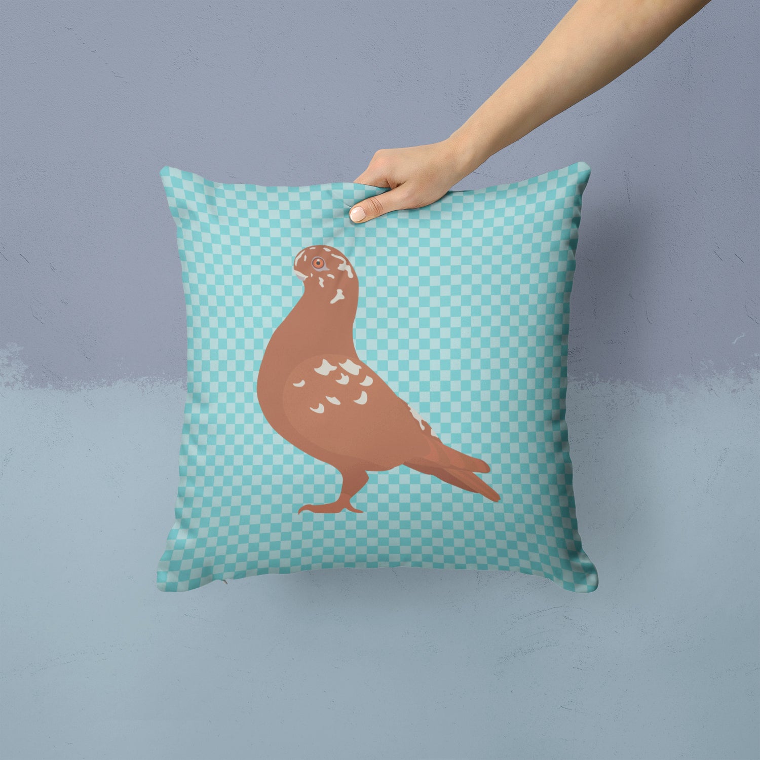 African Owl Pigeon Blue Check Fabric Decorative Pillow BB8127PW1414 - the-store.com