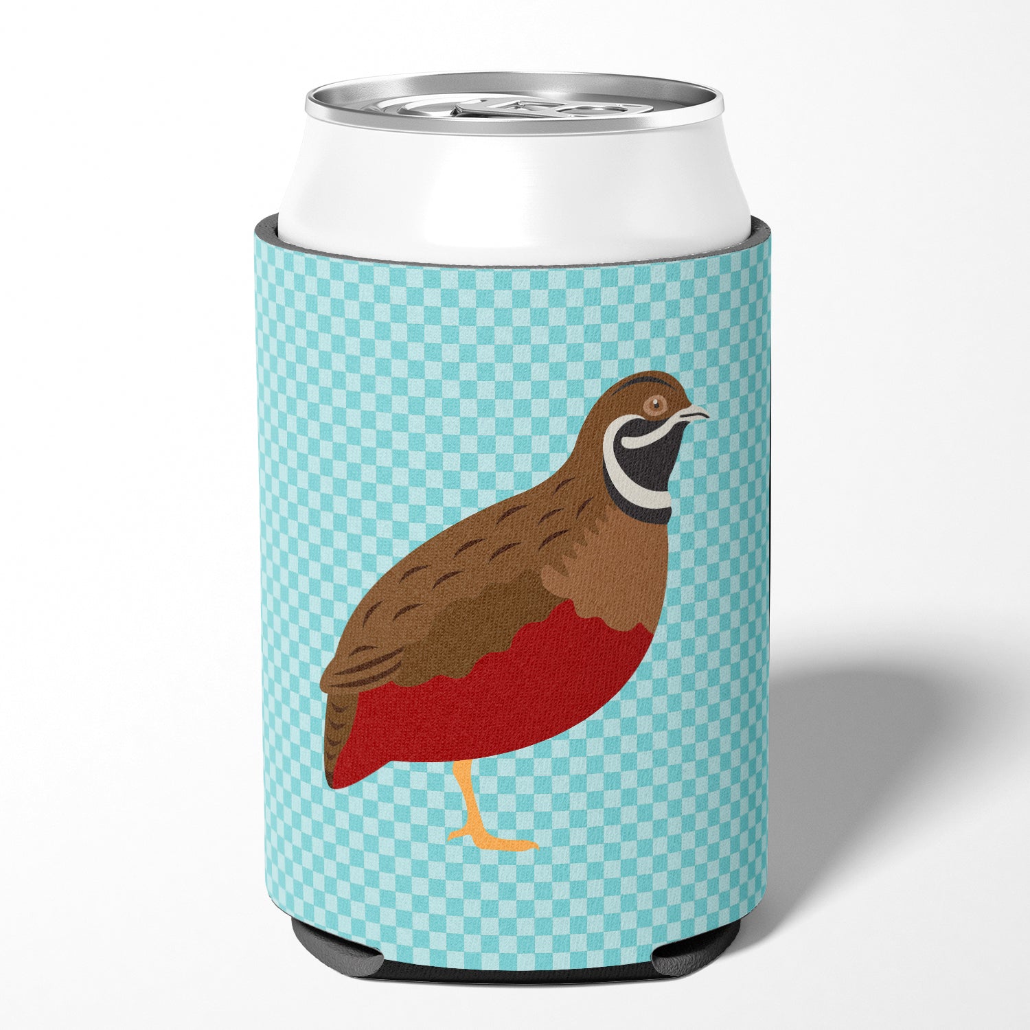 Chinese Painted or King Quail Blue Check Can or Bottle Hugger BB8130CC