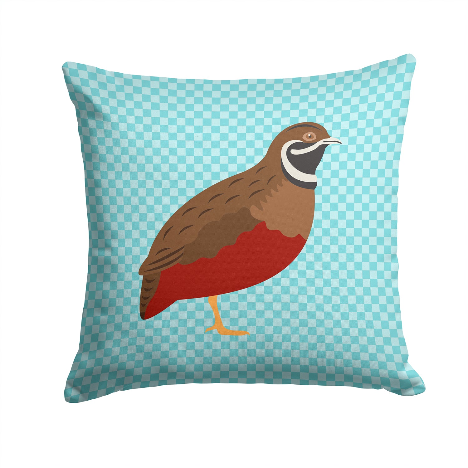 Chinese Painted or King Quail Blue Check Fabric Decorative Pillow BB8130PW1414 - the-store.com