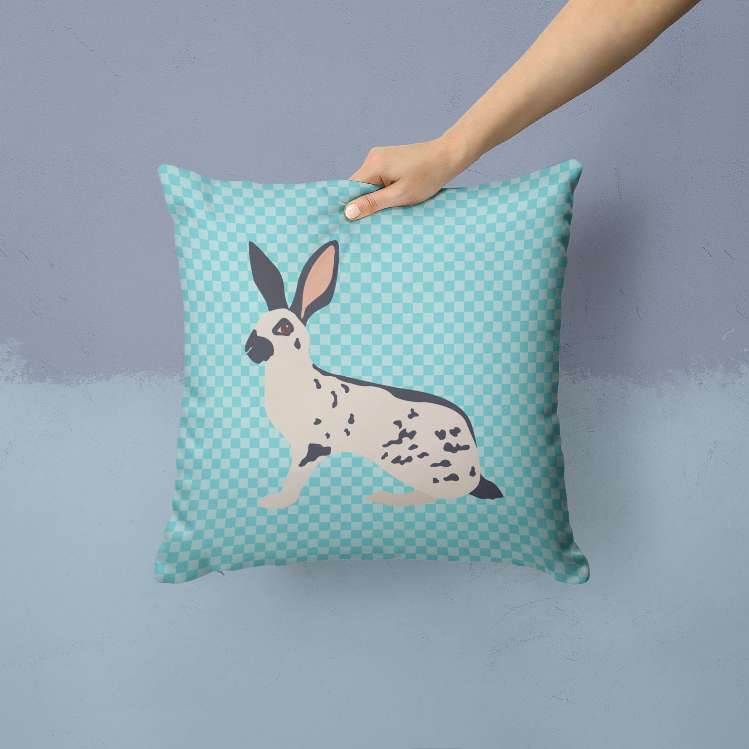 English Spot Rabbit Blue Check Fabric Decorative Pillow BB8135PW1414 - the-store.com
