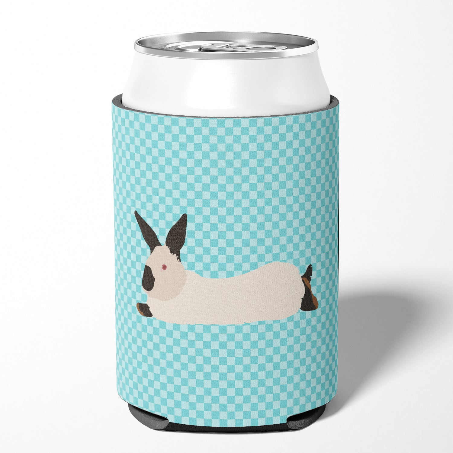 California White Rabbit Blue Check Can or Bottle Hugger BB8141CC