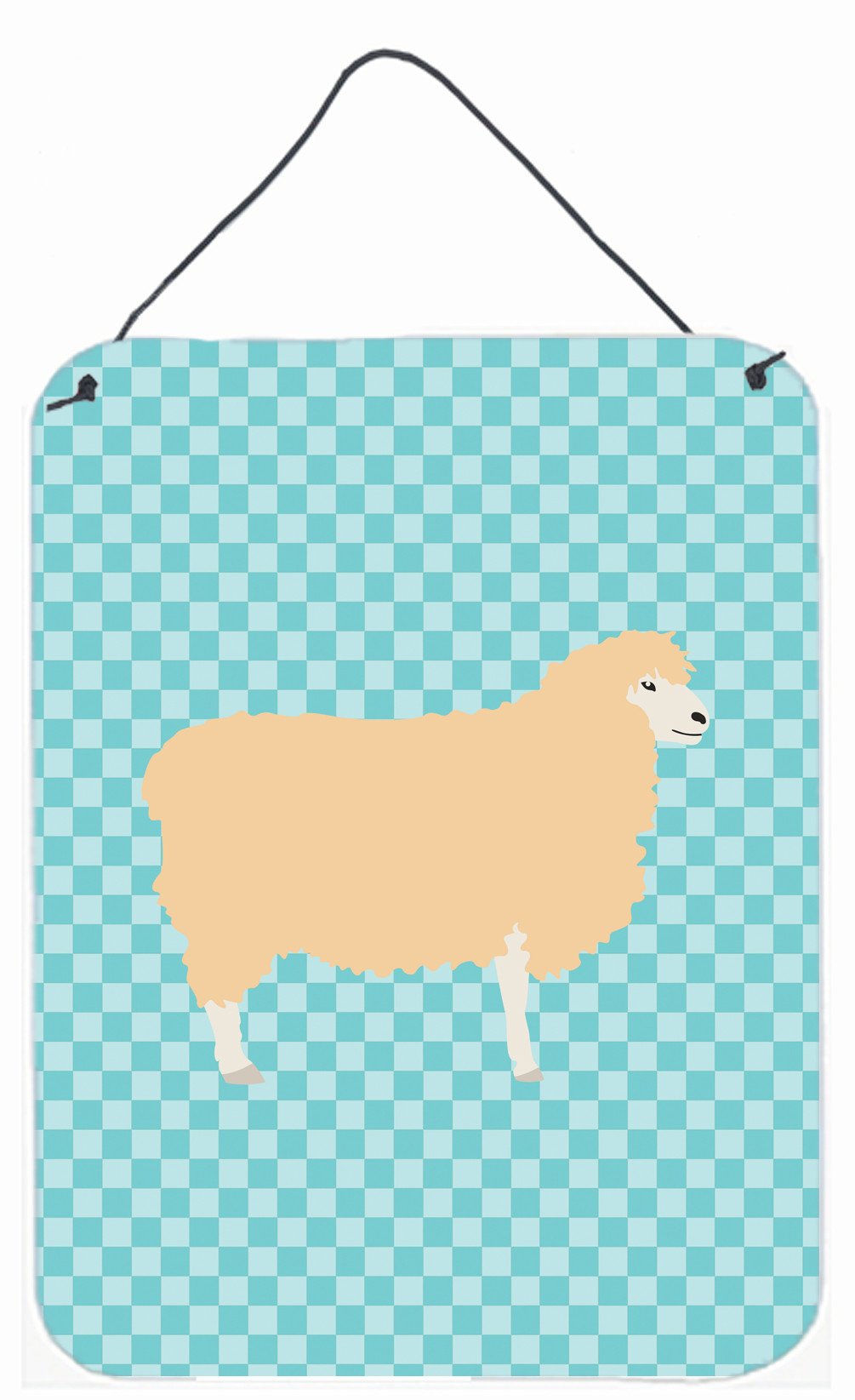 English Leicester Longwool Sheep Blue Check Wall or Door Hanging Prints BB8148DS1216 by Caroline's Treasures