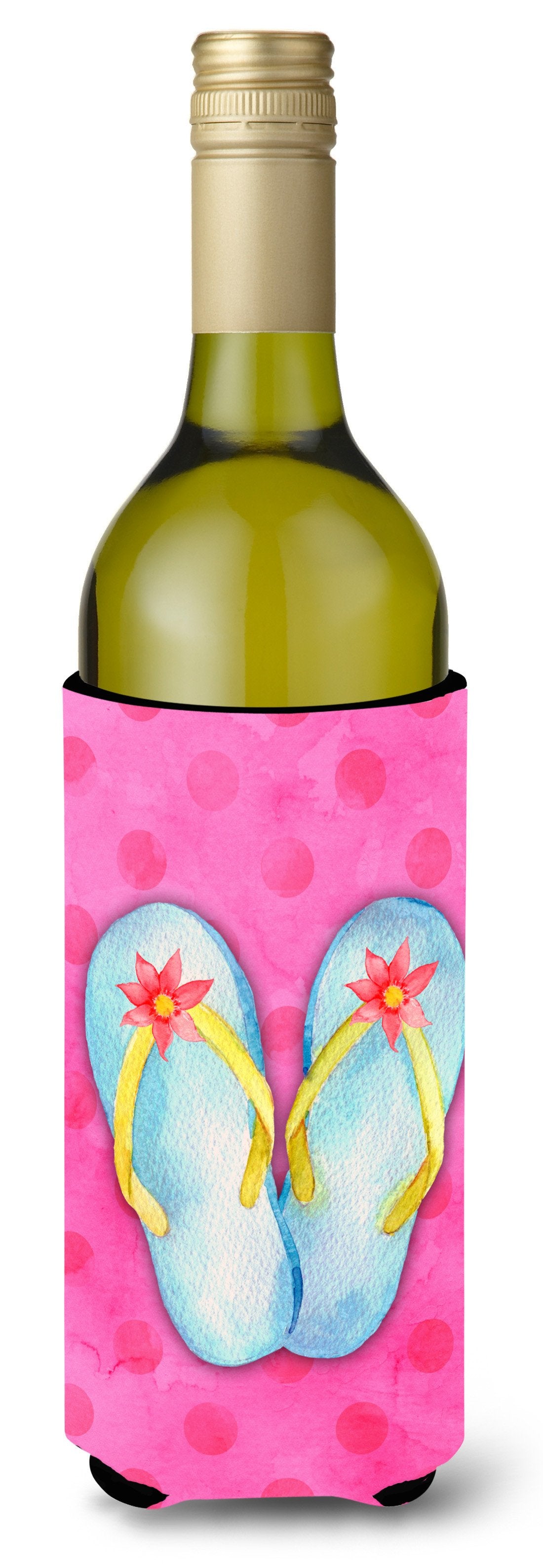 Flip Flops Pink Polkadot Wine Bottle Beverge Insulator Hugger BB8184LITERK by Caroline&#39;s Treasures