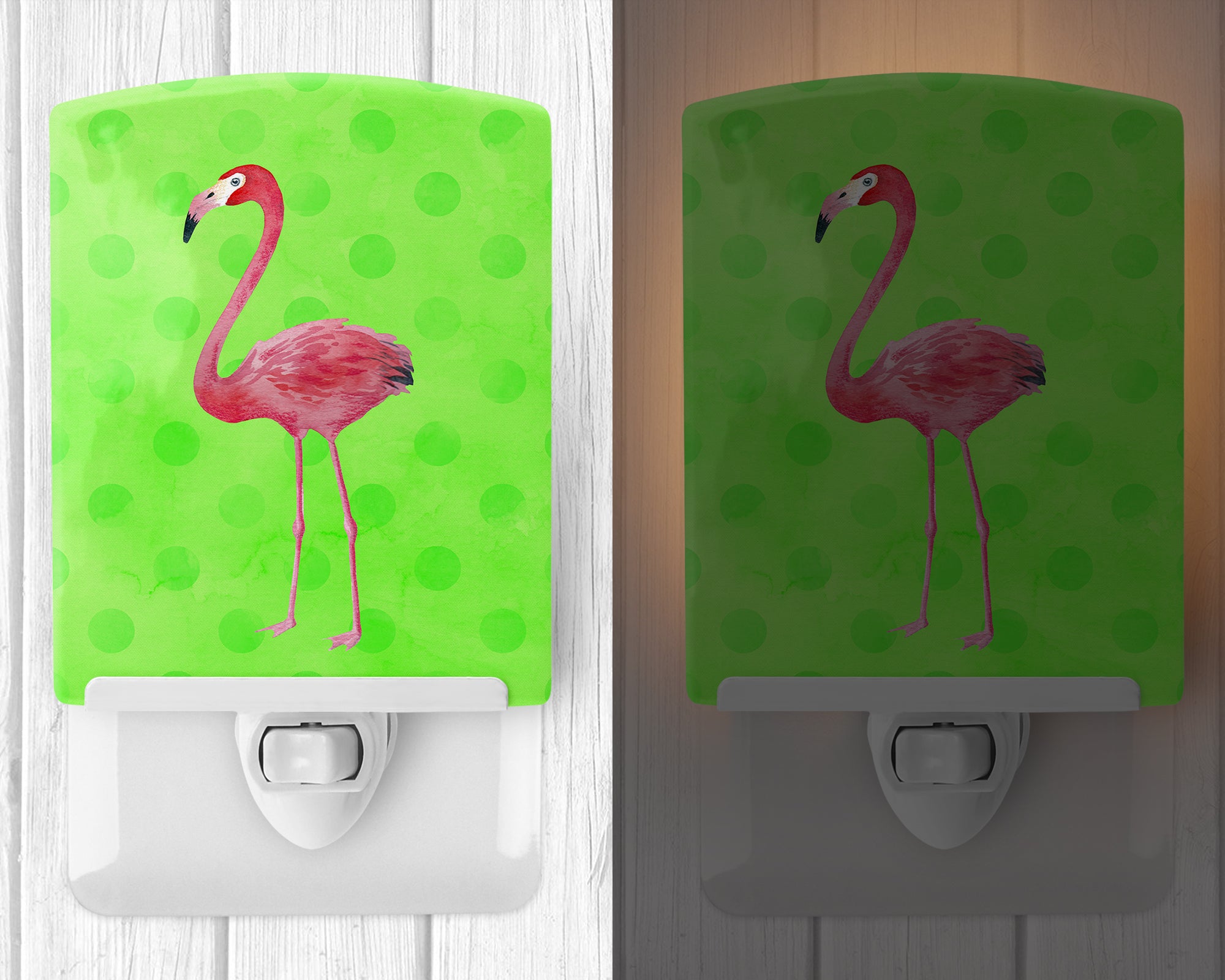 Flamingo Green Polkadot Ceramic Night Light BB8185CNL - the-store.com