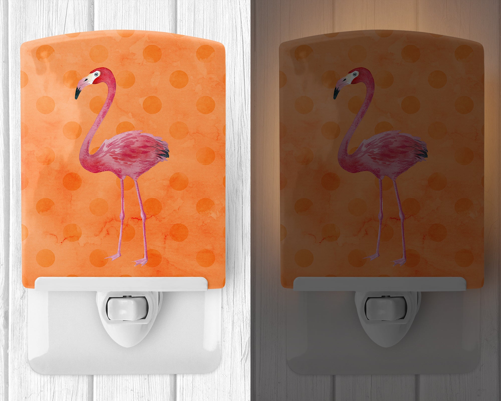 Flamingo Orange Polkadot Ceramic Night Light BB8188CNL - the-store.com