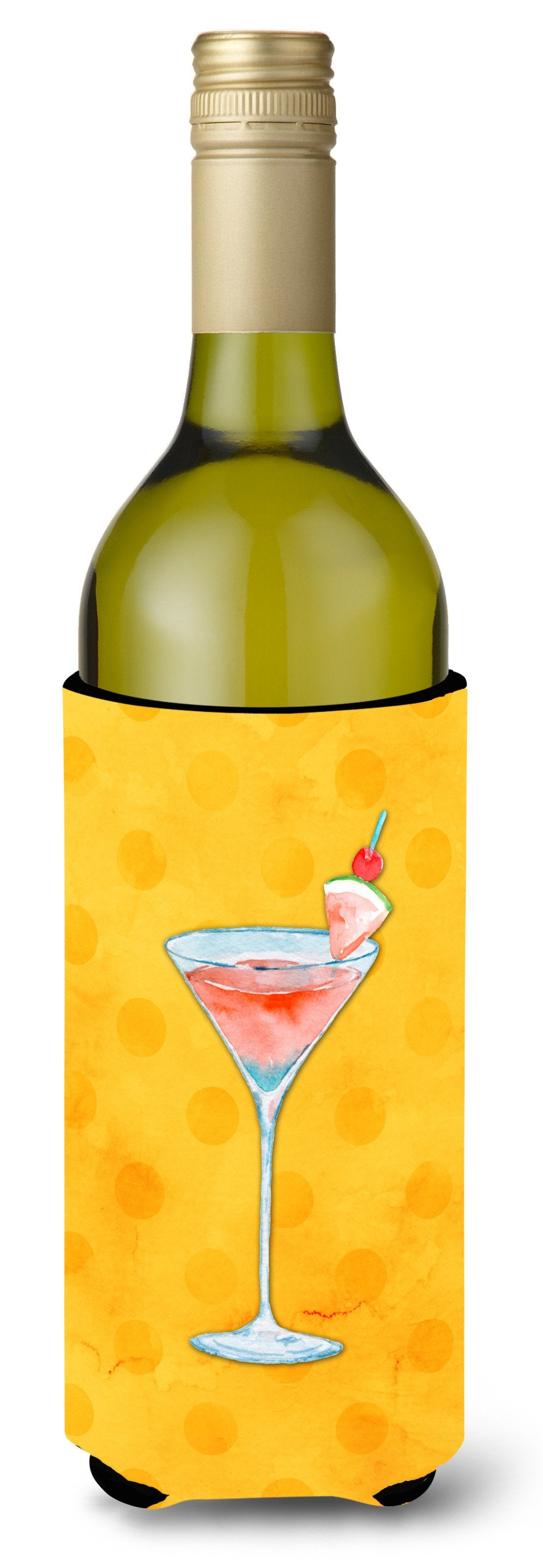 Summer Martini Yellow Polkadot Wine Bottle Beverge Insulator Hugger BB8217LITERK by Caroline&#39;s Treasures