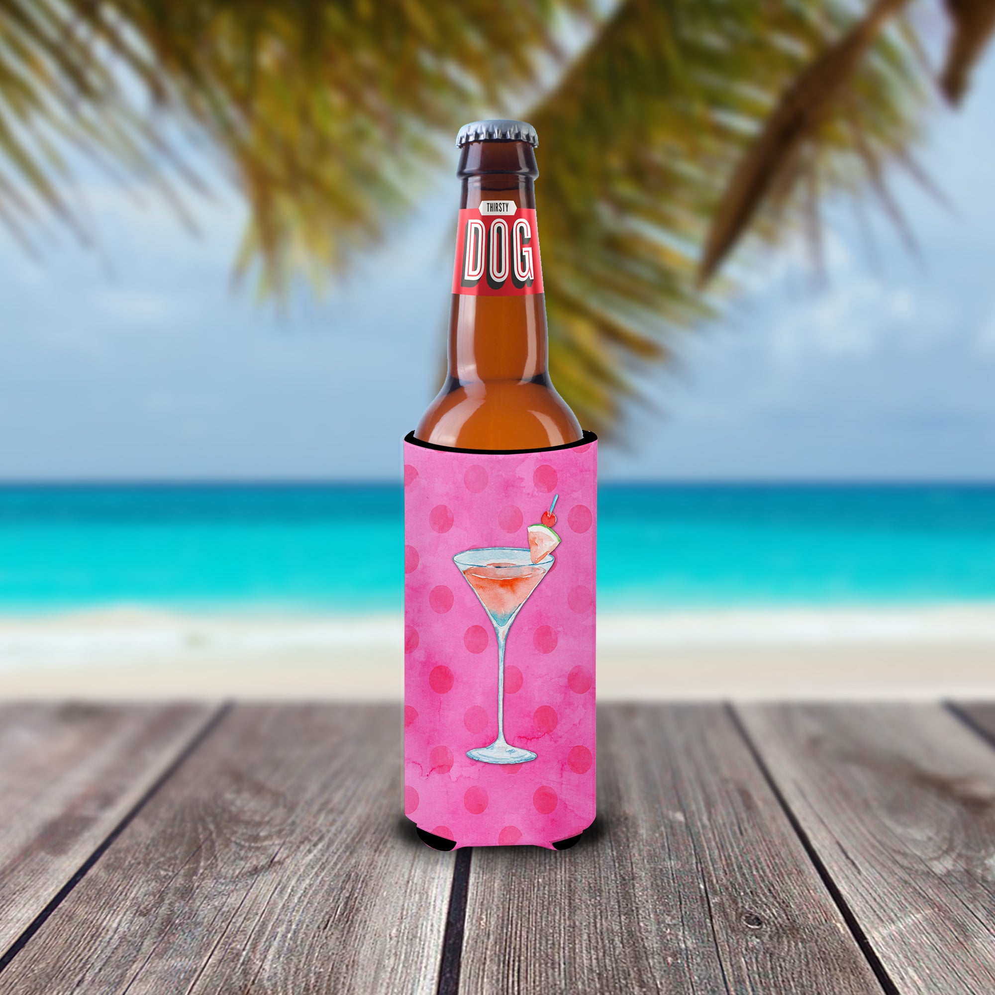 Summer Martini Pink Polkadot  Ultra Hugger for slim cans