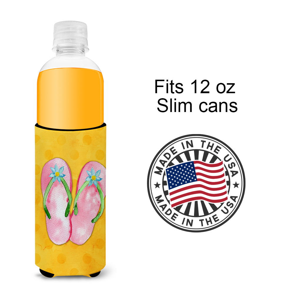 Pink Flip Flops Yellow Polkadot  Ultra Hugger for slim cans BB8222MUK