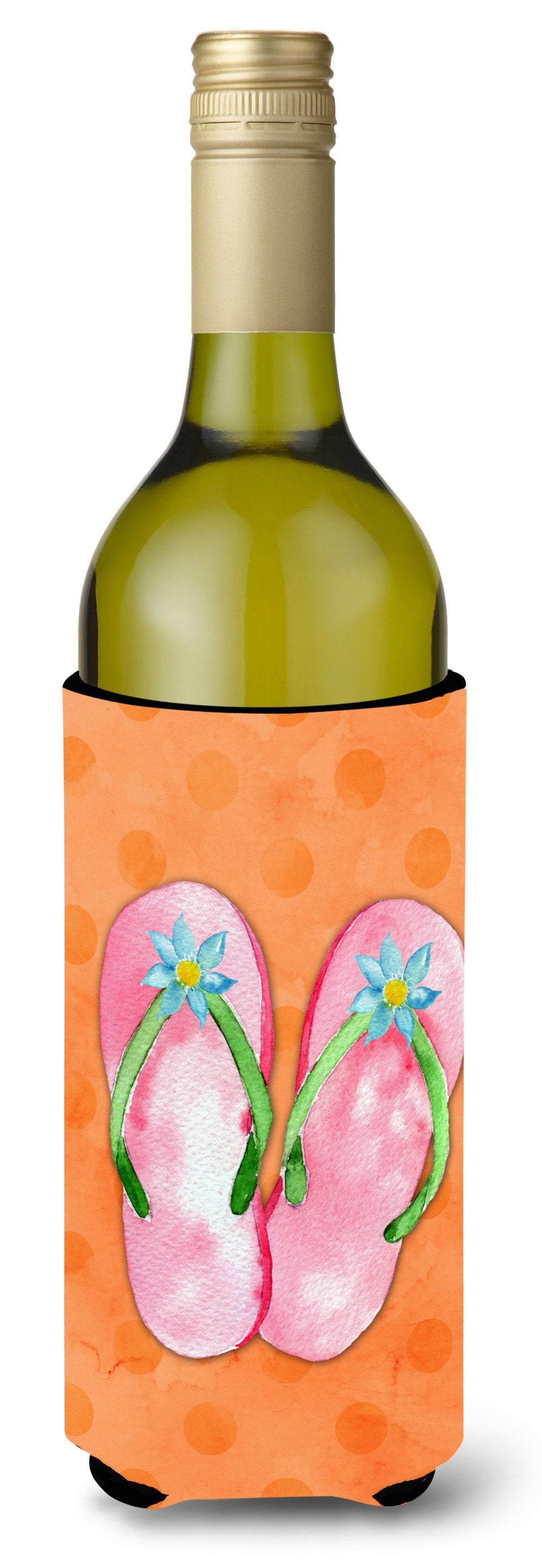 Pink Flip Flops Orange Polkadot Wine Bottle Beverge Insulator Hugger by Caroline&#39;s Treasures