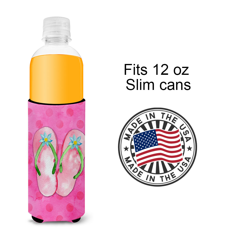 Pink Flip Flops Pink Polkadot  Ultra Hugger for slim cans BB8224MUK