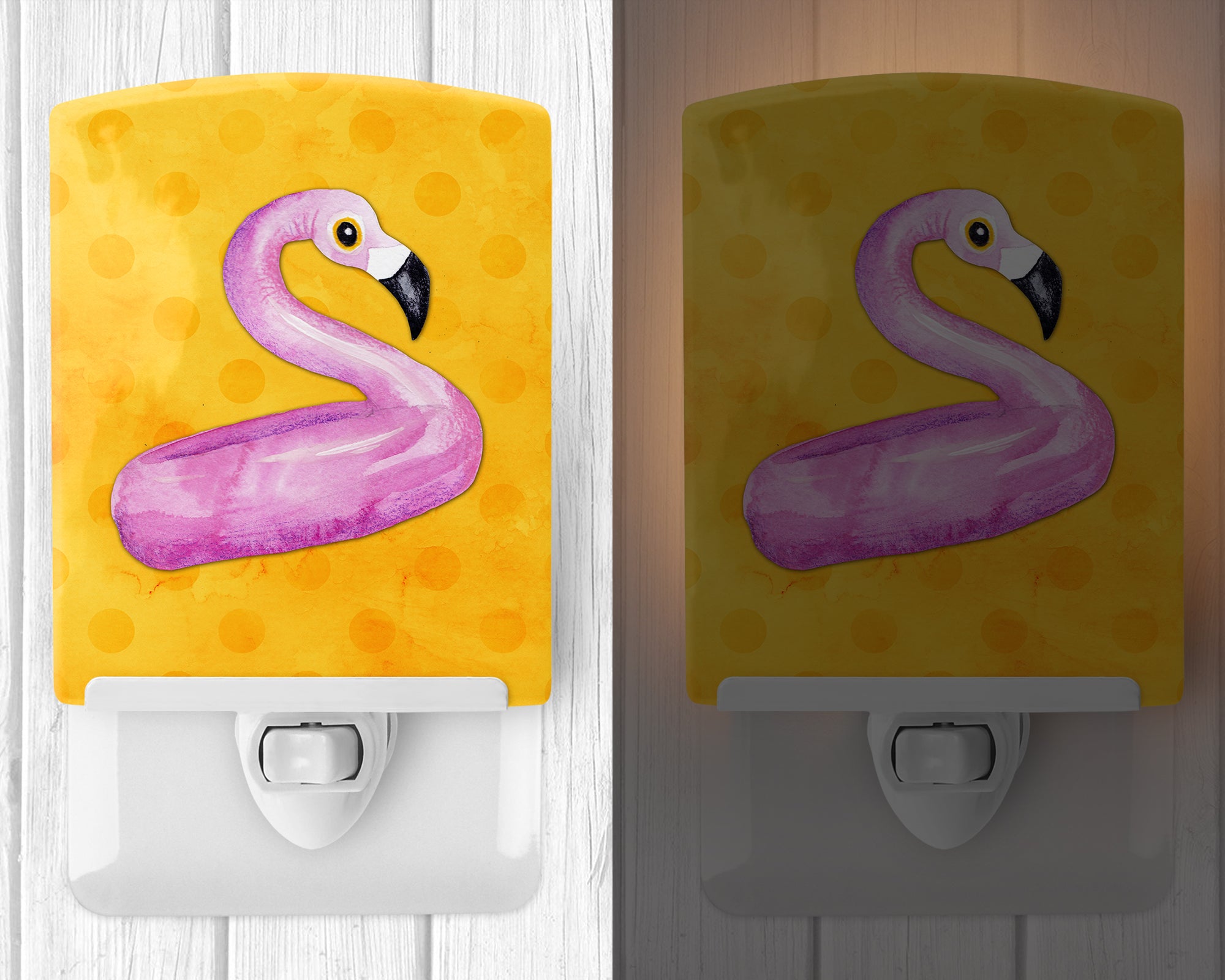 Flamingo Floaty Yellow Polkadot Ceramic Night Light BB8257CNL - the-store.com