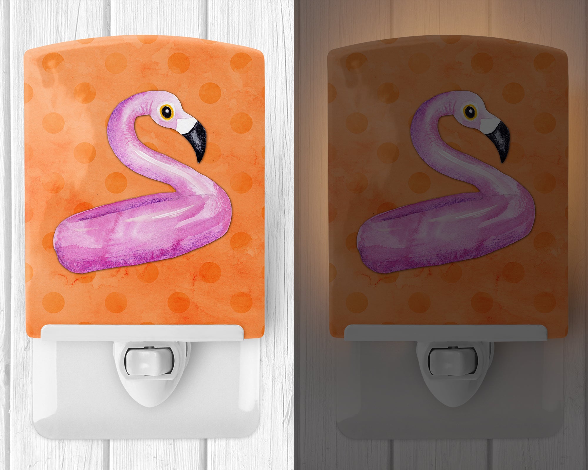 Flamingo Floaty Orange Polkadot Ceramic Night Light BB8258CNL - the-store.com