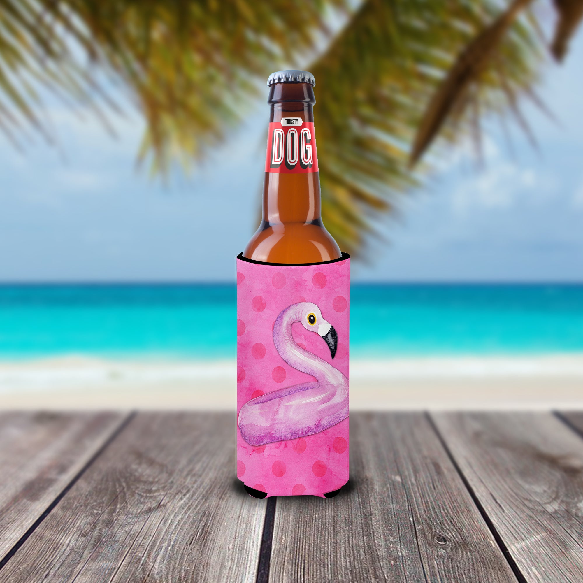 Flamingo Floaty Pink Polkadot  Ultra Hugger for slim cans BB8259MUK