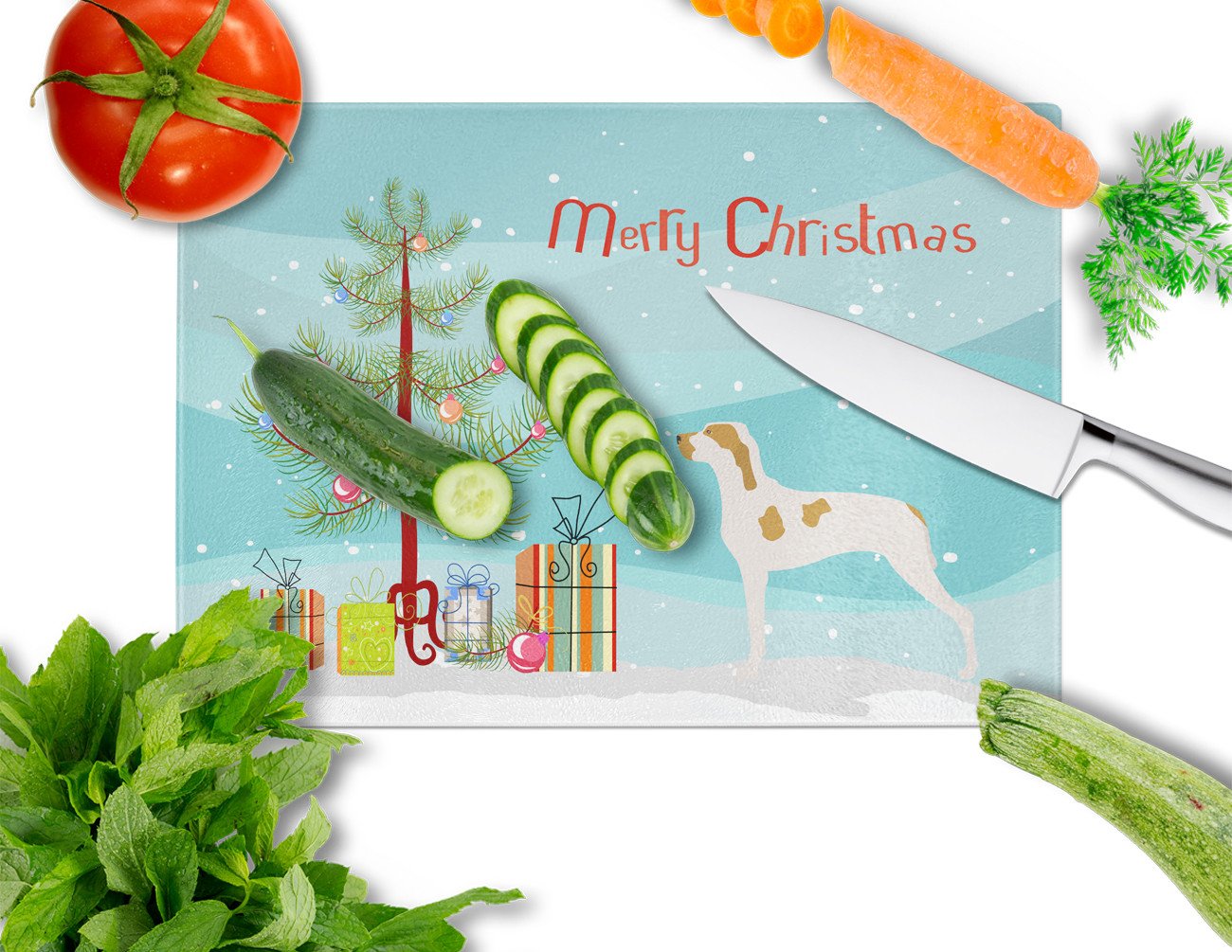 Ariege Pointer Christmas Glass Cutting Board Large BB8434LCB by Caroline's Treasures