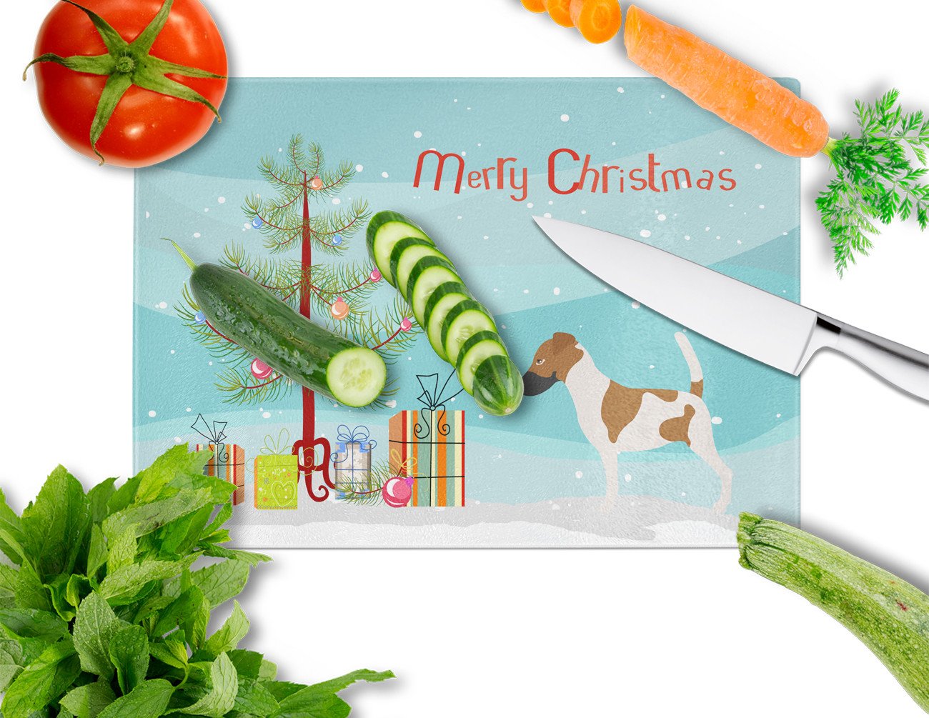 Smooth Fox Terrier Christmas Glass Cutting Board Large BB8441LCB by Caroline's Treasures