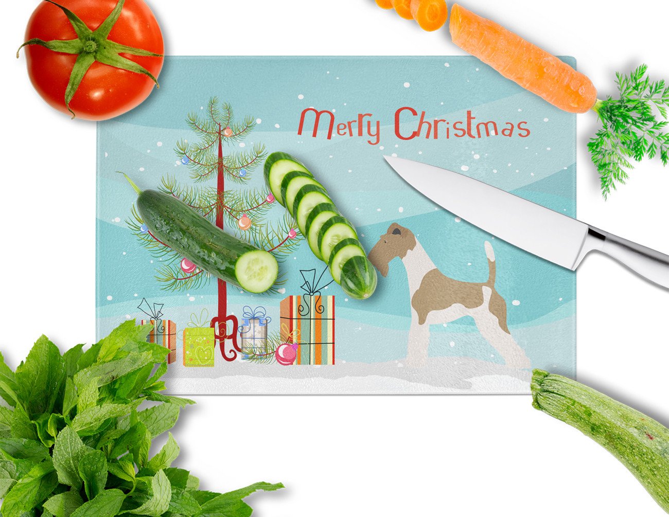 Wire Fox Terrier Christmas Glass Cutting Board Large BB8446LCB by Caroline's Treasures