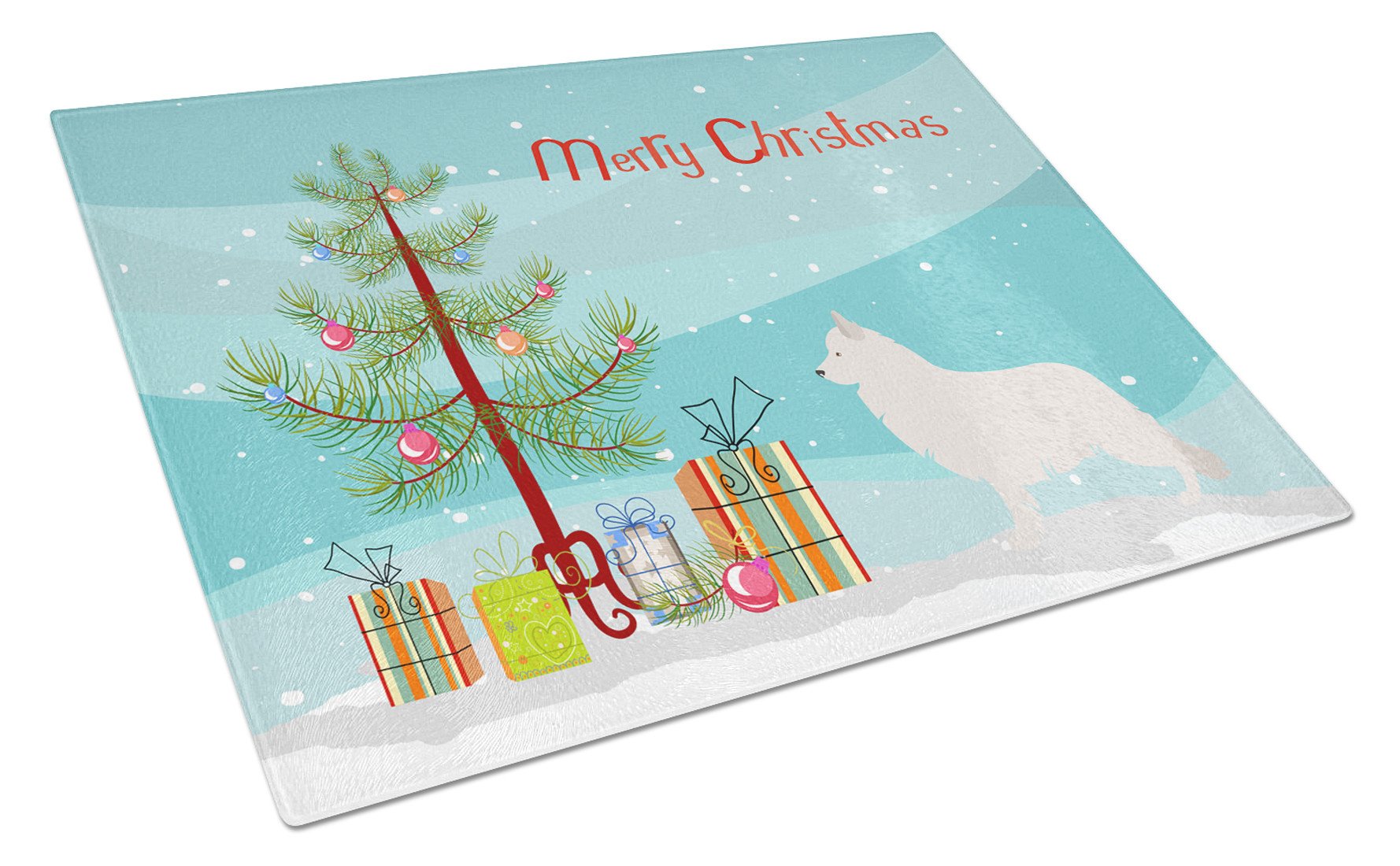 Berger Blanc Suisse Christmas Glass Cutting Board Large BB8454LCB by Caroline's Treasures