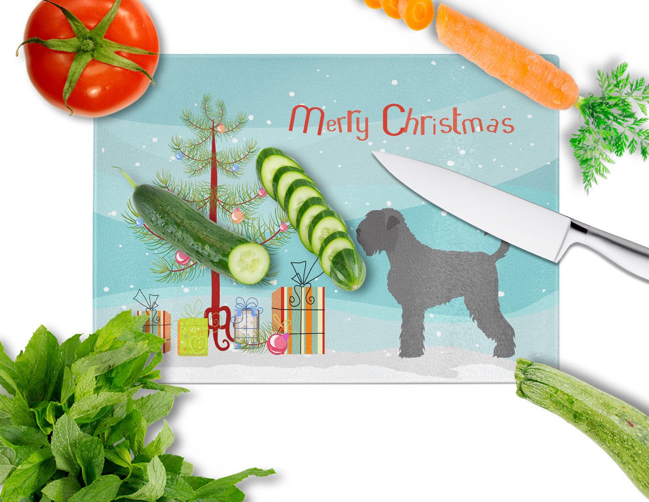 Black Russian Terrier Christmas Glass Cutting Board Large BB8455LCB by Caroline's Treasures