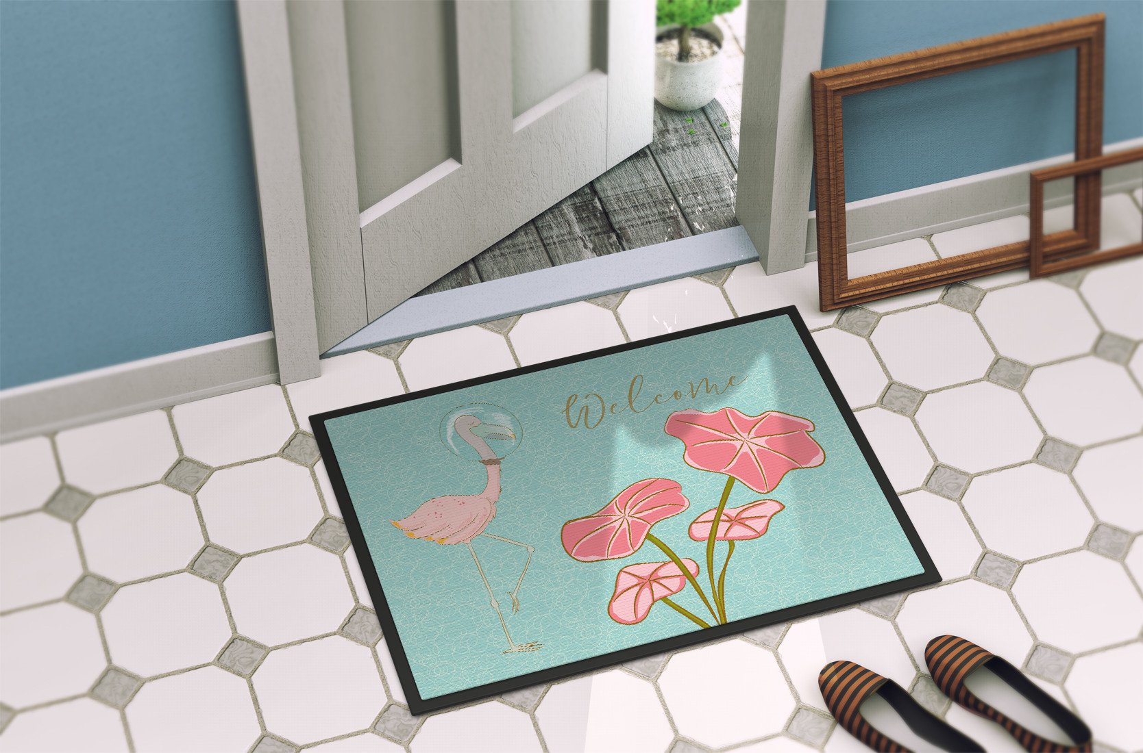 Flamingo Welcome Indoor or Outdoor Mat 24x36 BB8532JMAT by Caroline's Treasures
